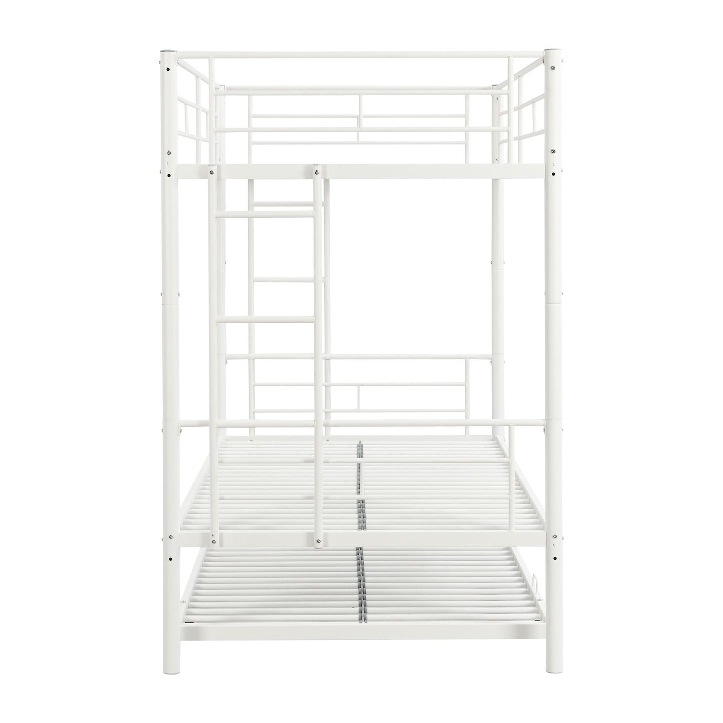 Space-Saving Twin Metal Bunk Bed with Trundle, White | Just Better Bunk Beds