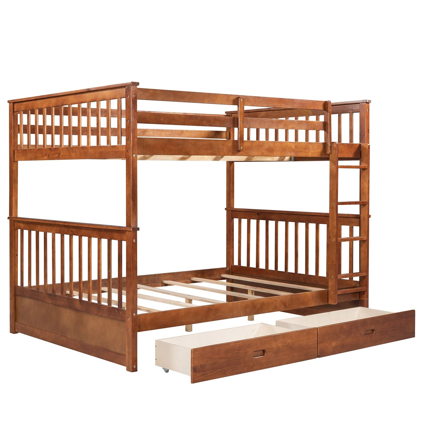 Shared Room Solution Full Over Full Wood Bunk Bed with Ladders and Storage Drawers, Walnut | Just Better Bunk Beds
