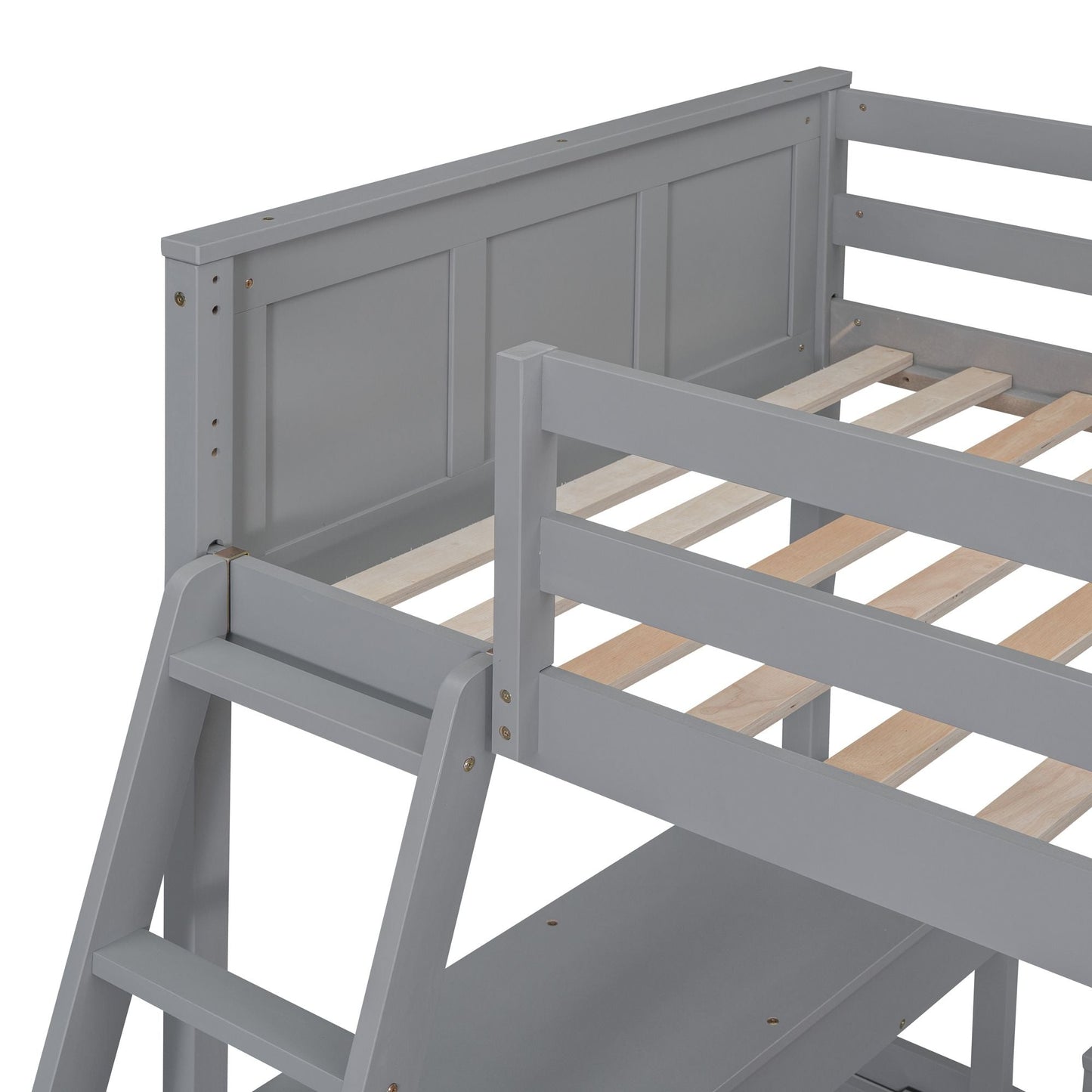 Twin Over Full Bunk Bed with Desk,  Gray