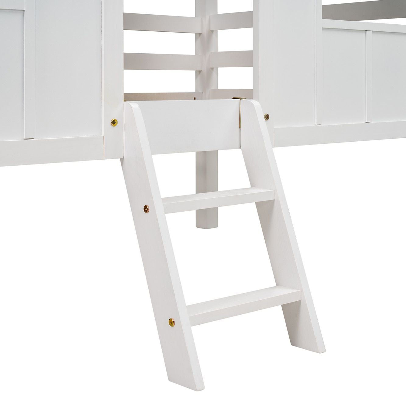 House-Style Twin Low Loft Wood Bed with Roof and Two Front Windows, White | Just Better Bunk Beds