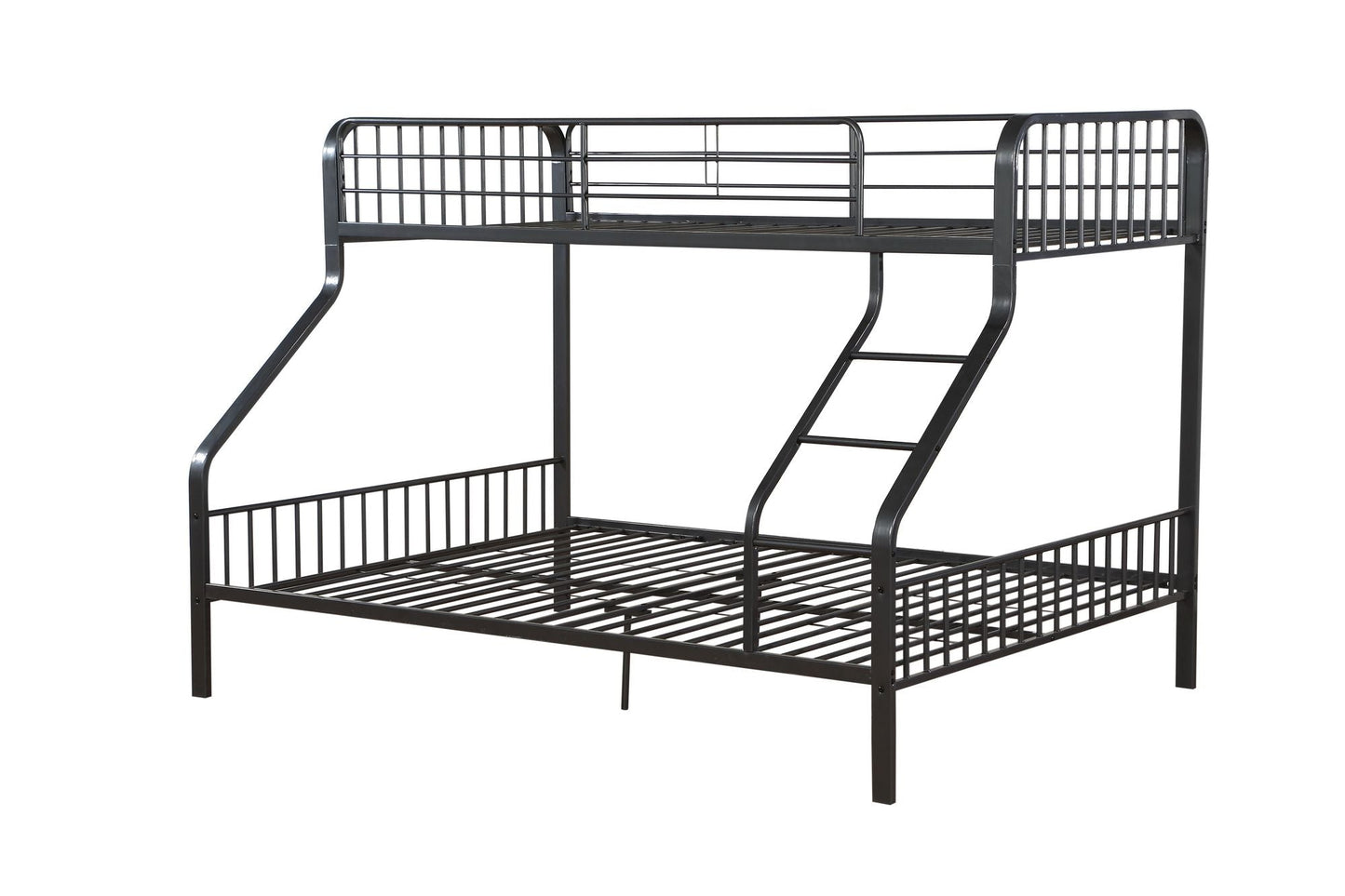 House-Style Twin XL Over Queen Wood Bunk Bed, Gray Gunmetal Finish | Just Better Bunk Beds