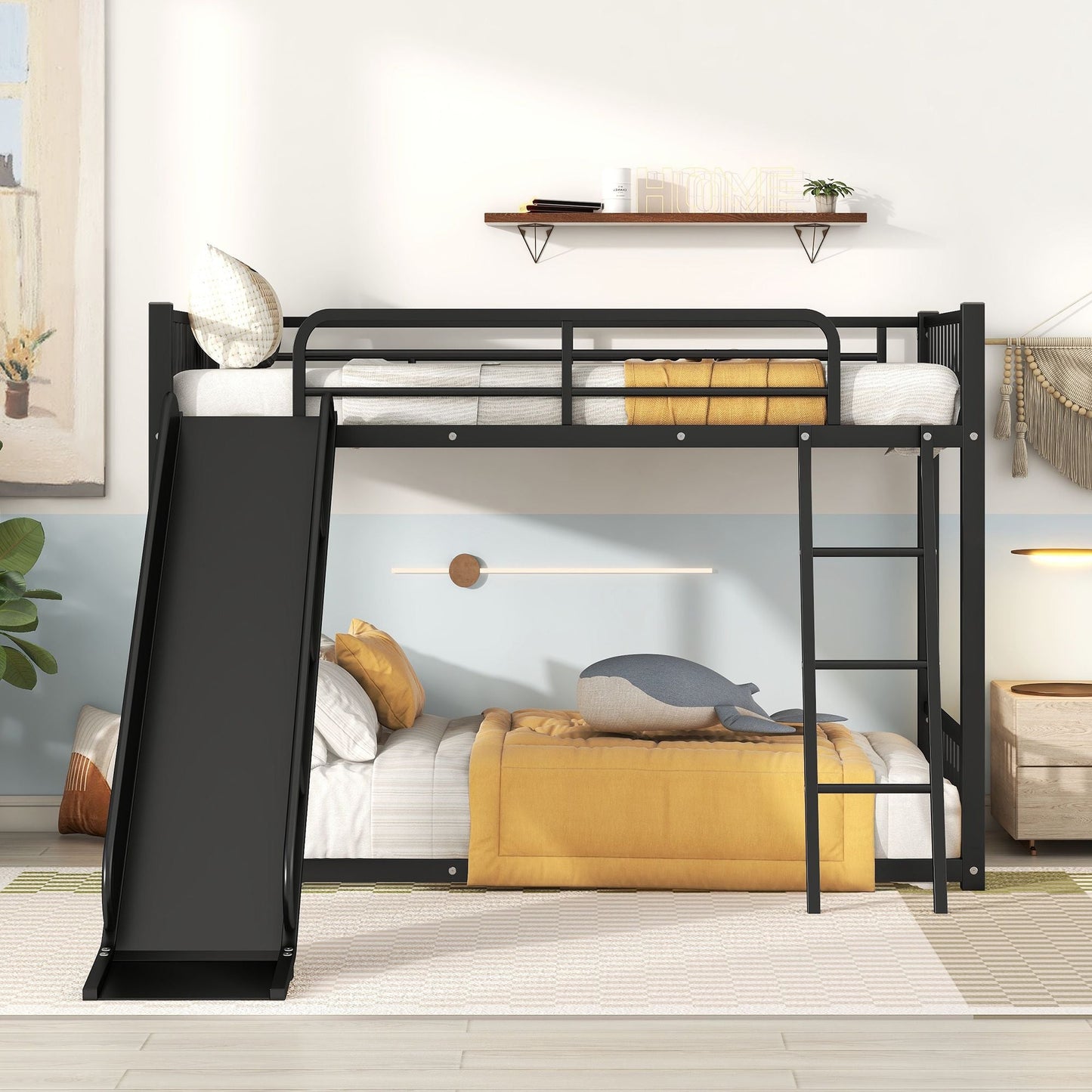Space-Saving Metal Bunk Bed with Slide Twin Over Twin, White | Just Better Bunk Beds