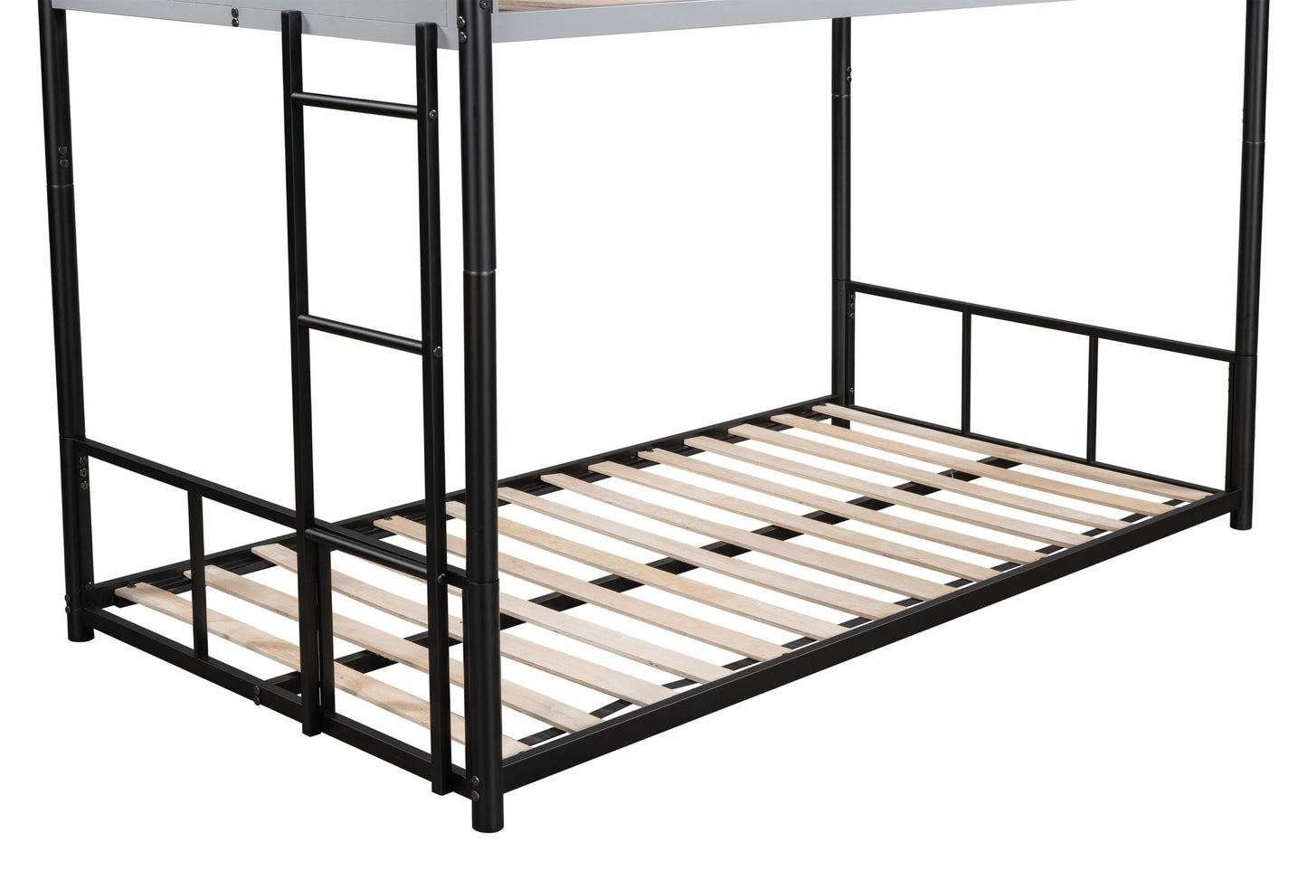 Heavy-Duty Twin Over Twin Metal Bunk Bed with Vent Board, Black | Just Better Bunk Beds