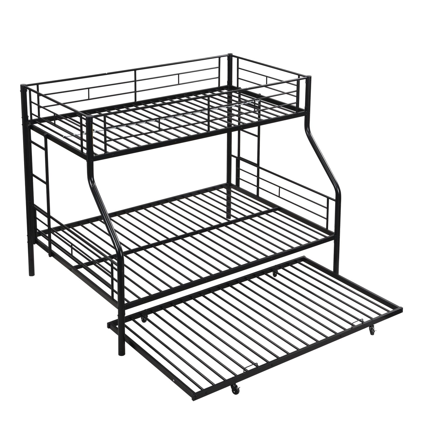 Twin Over Full with trundle Metal Bunk Bed ,  No Box Spring Needed,  Easy Assemble