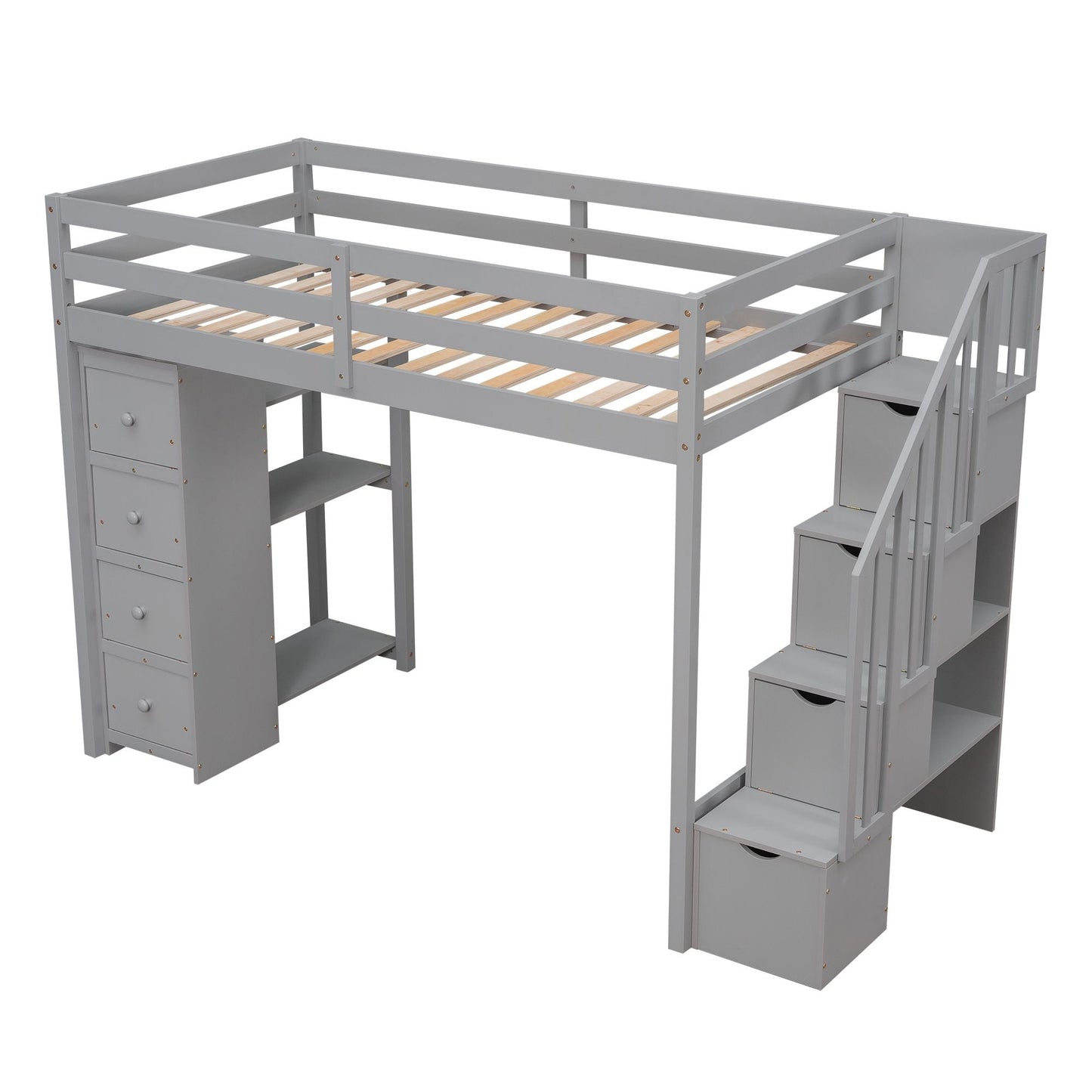 Kids Bedroom Twin Wood Loft Bed with Storage Drawers and Stairs, Espresso | Just Better Bunk Beds