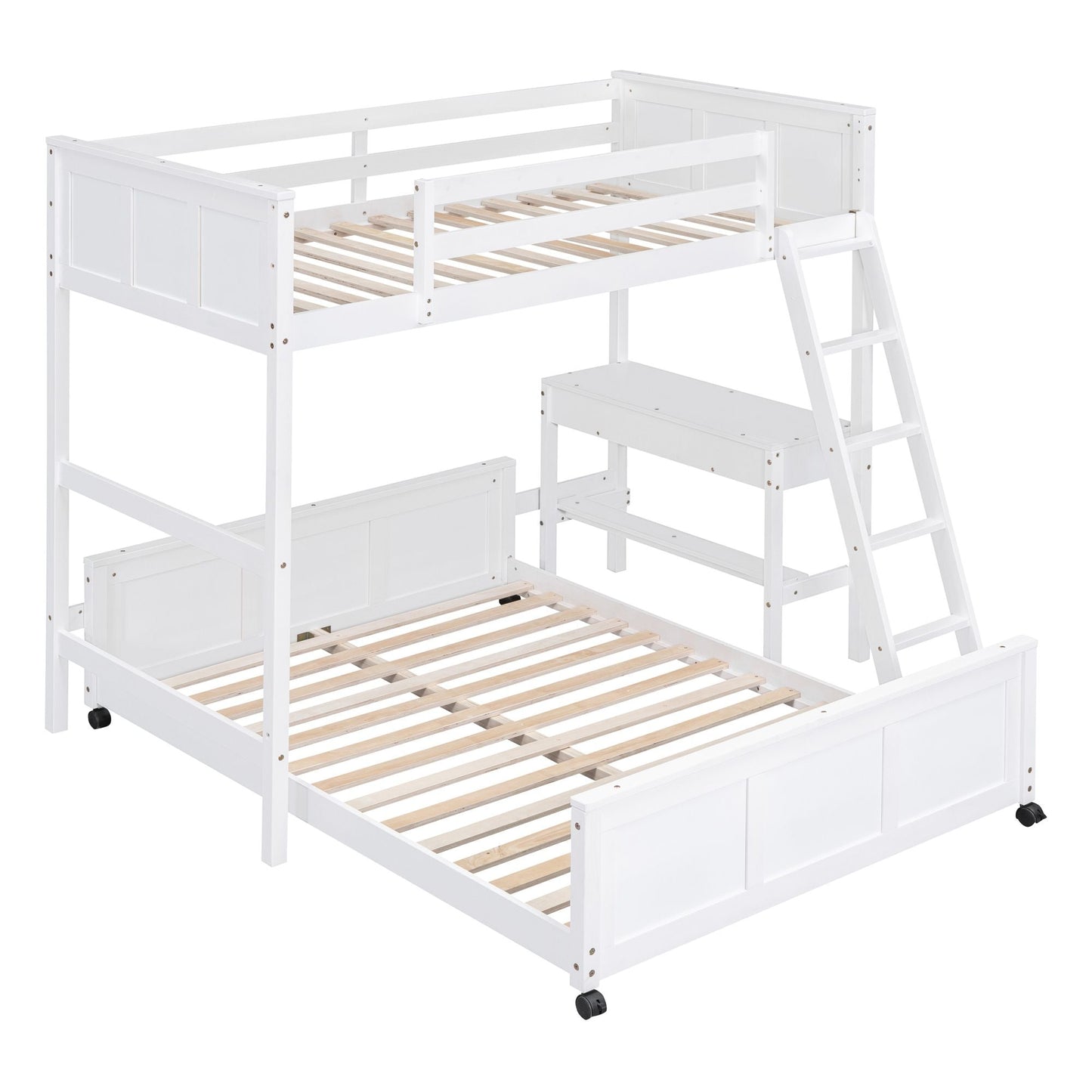 Study Space Twin Over Full Wood Bunk Bed with Desk, White | Just Better Bunk Beds