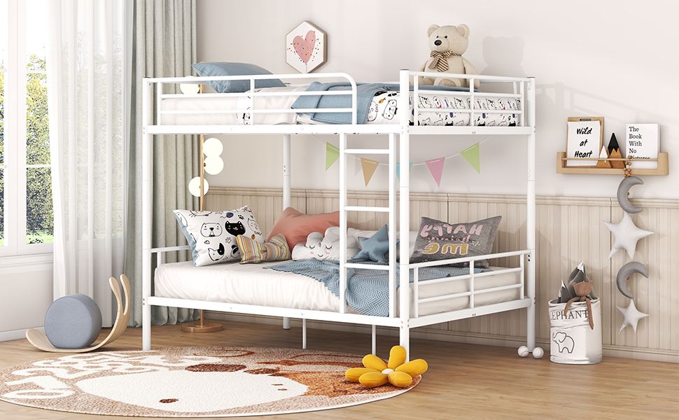 Full Over Full Metal Bunk Bed,  White