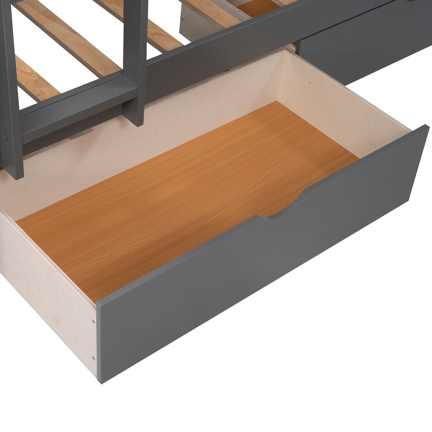 Space-Saving Twin Wood Bunk Bed with Loft and Two Drawers, Gray | Just Better Bunk Beds