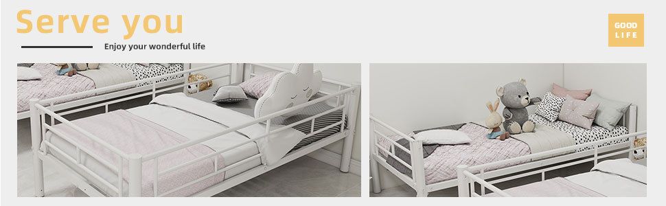 Convertible Twin Over Twin Metal Bunk Bed with Ladder and Guardrail, Metal | Just Better Bunk Beds