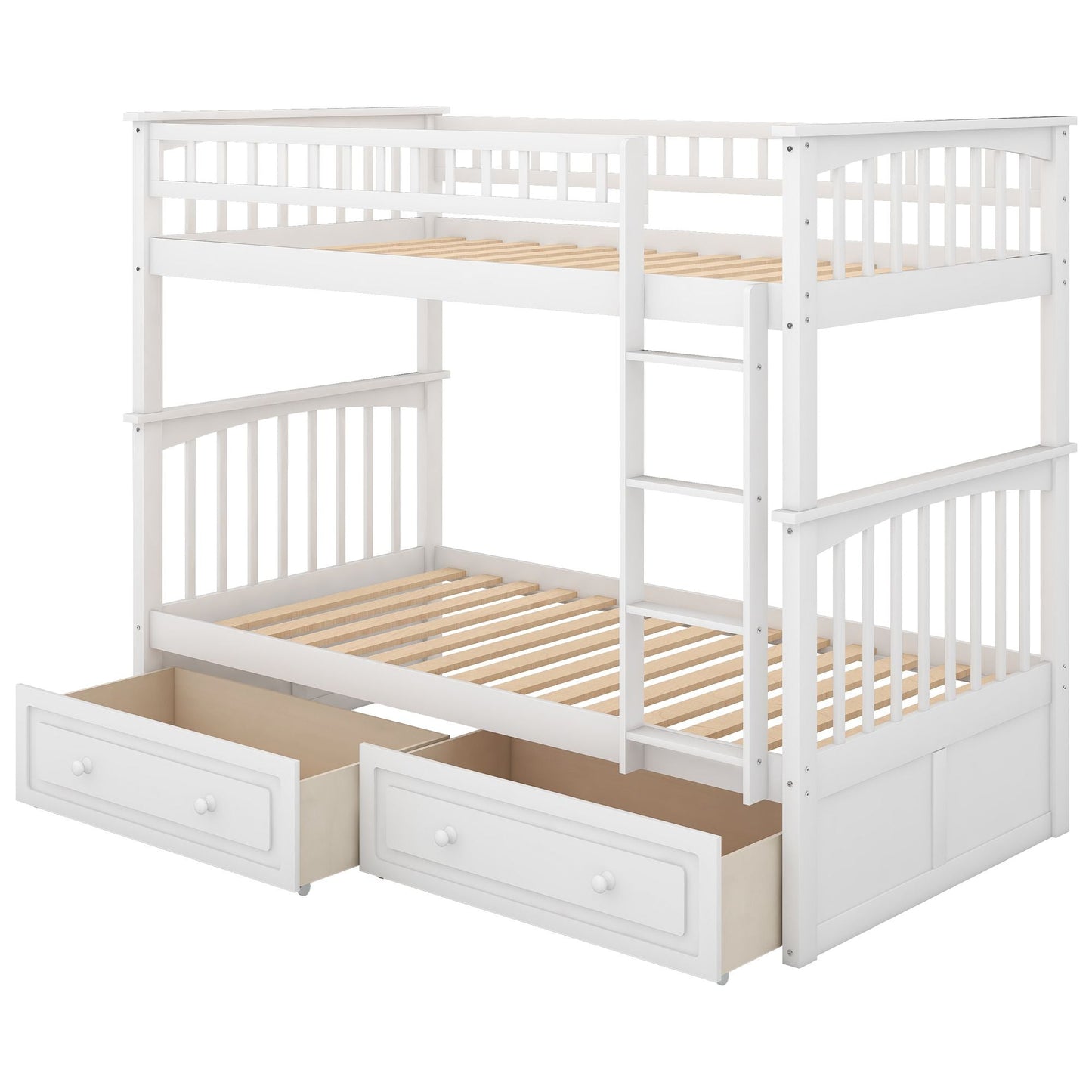Twin over Twin Bunk Bed with Drawers,  Convertible Beds,  White