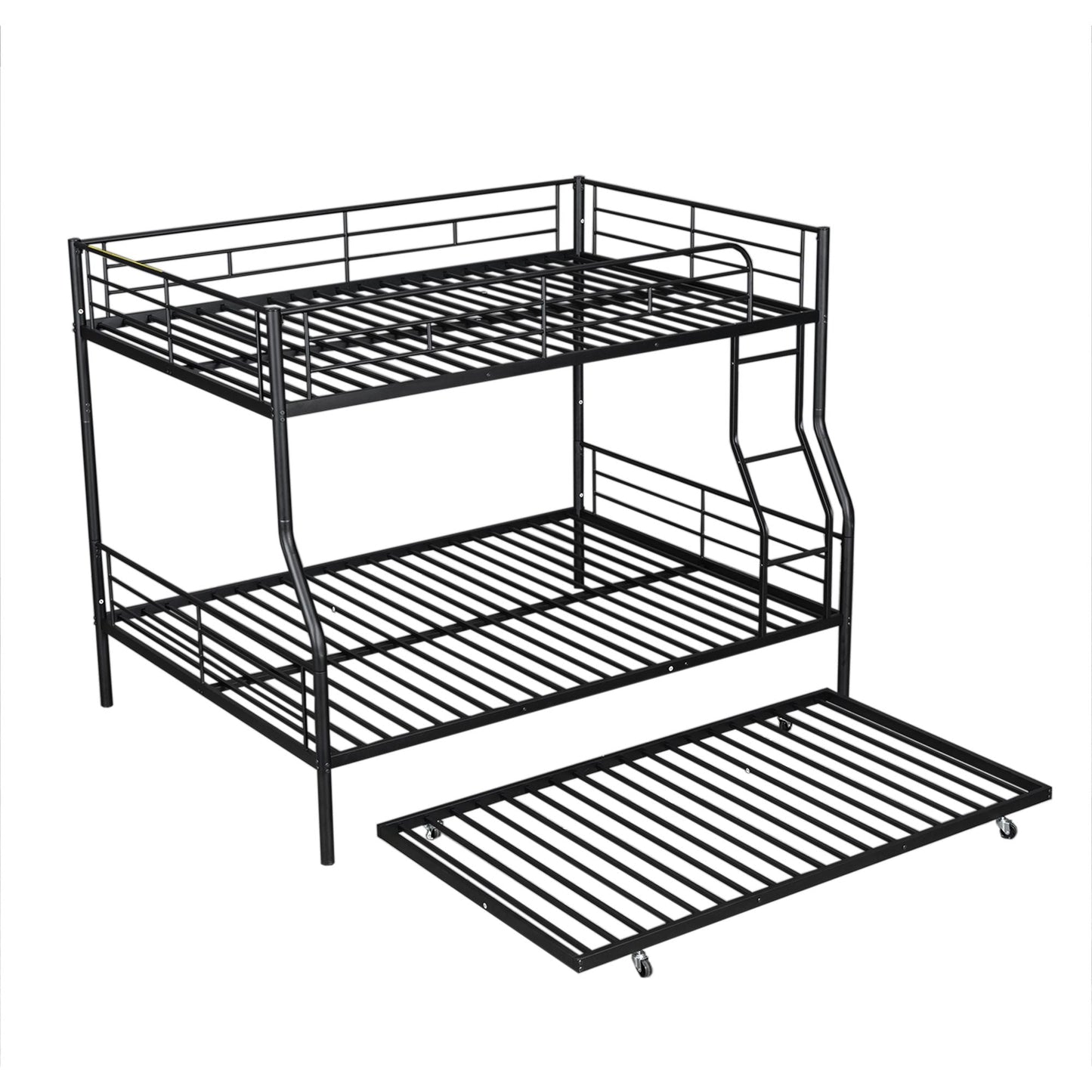 Space-Saving Full XL Over Queen Metal Bunk Bed with Trundle, Black | Just Better Bunk Beds