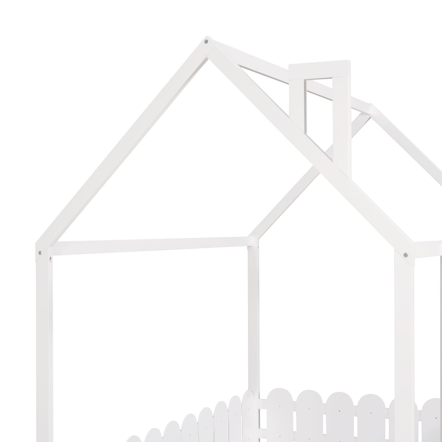 Kids Bedroom Full Wood Bed Frame with Protective Fence, White | Just Better Bunk Beds