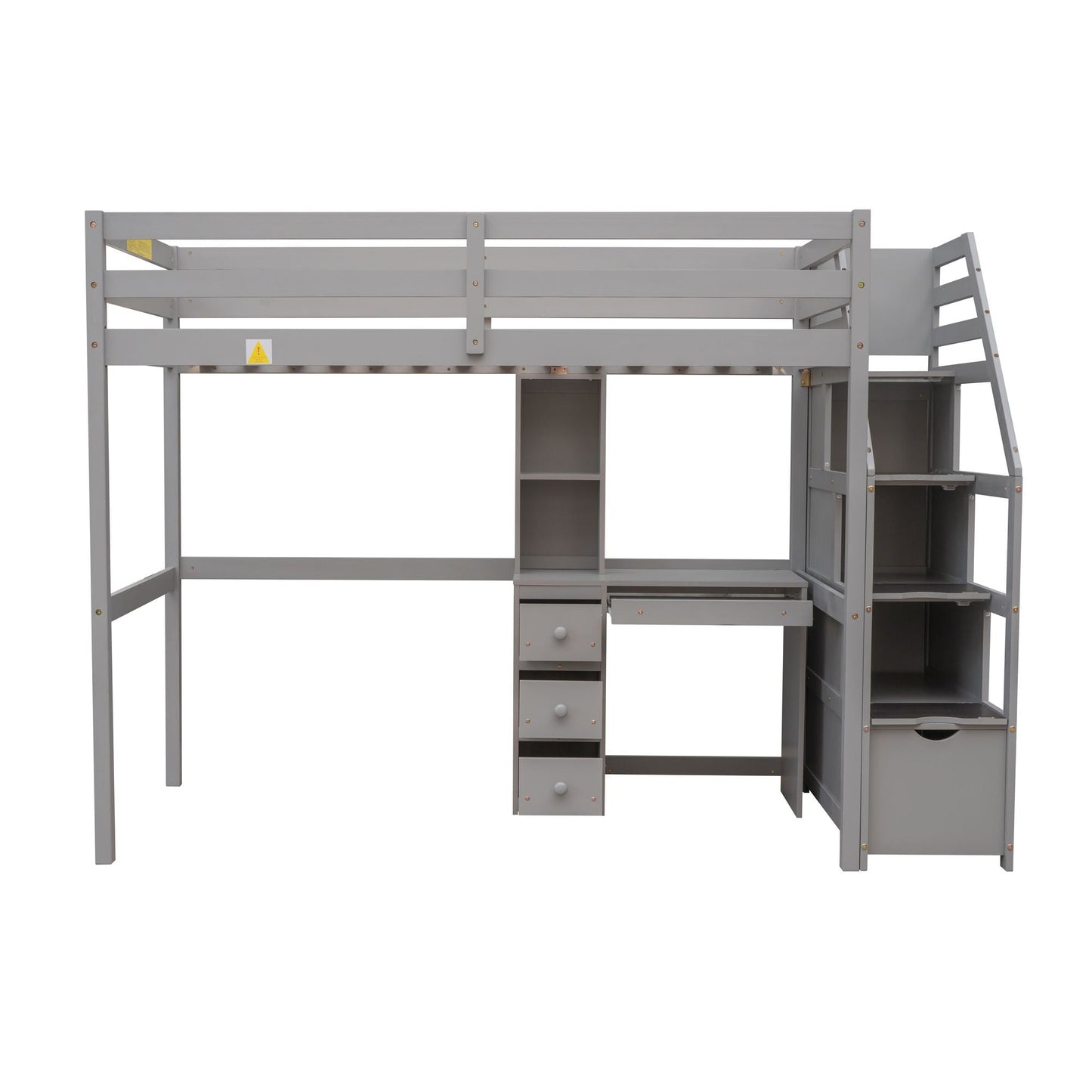 Space-Saving Twin Wood Loft Bed with Stand-Alone Bed, Storage Staircase, Desk, Shelves and Drawers, White | Just Better Bunk Beds