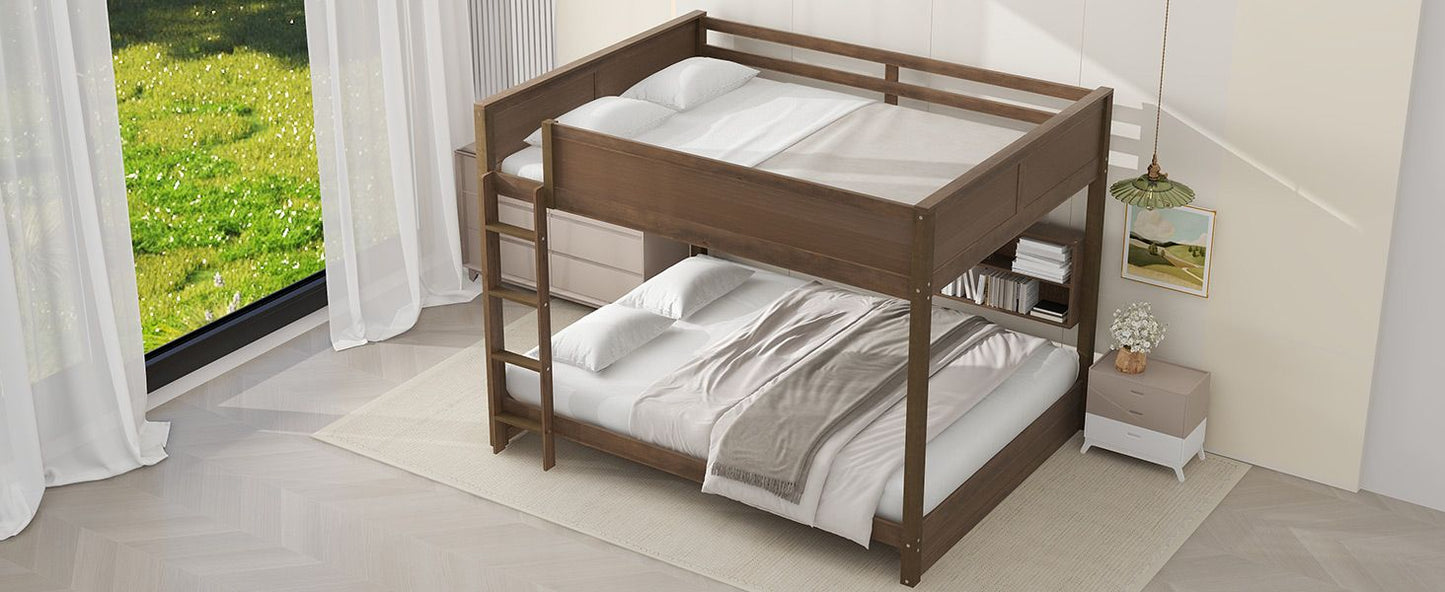 Shared Room Solution Queen Over Queen Wood Bunk Bed with Storage Cabinets and USB Ports, Natural | Just Better Bunk Beds