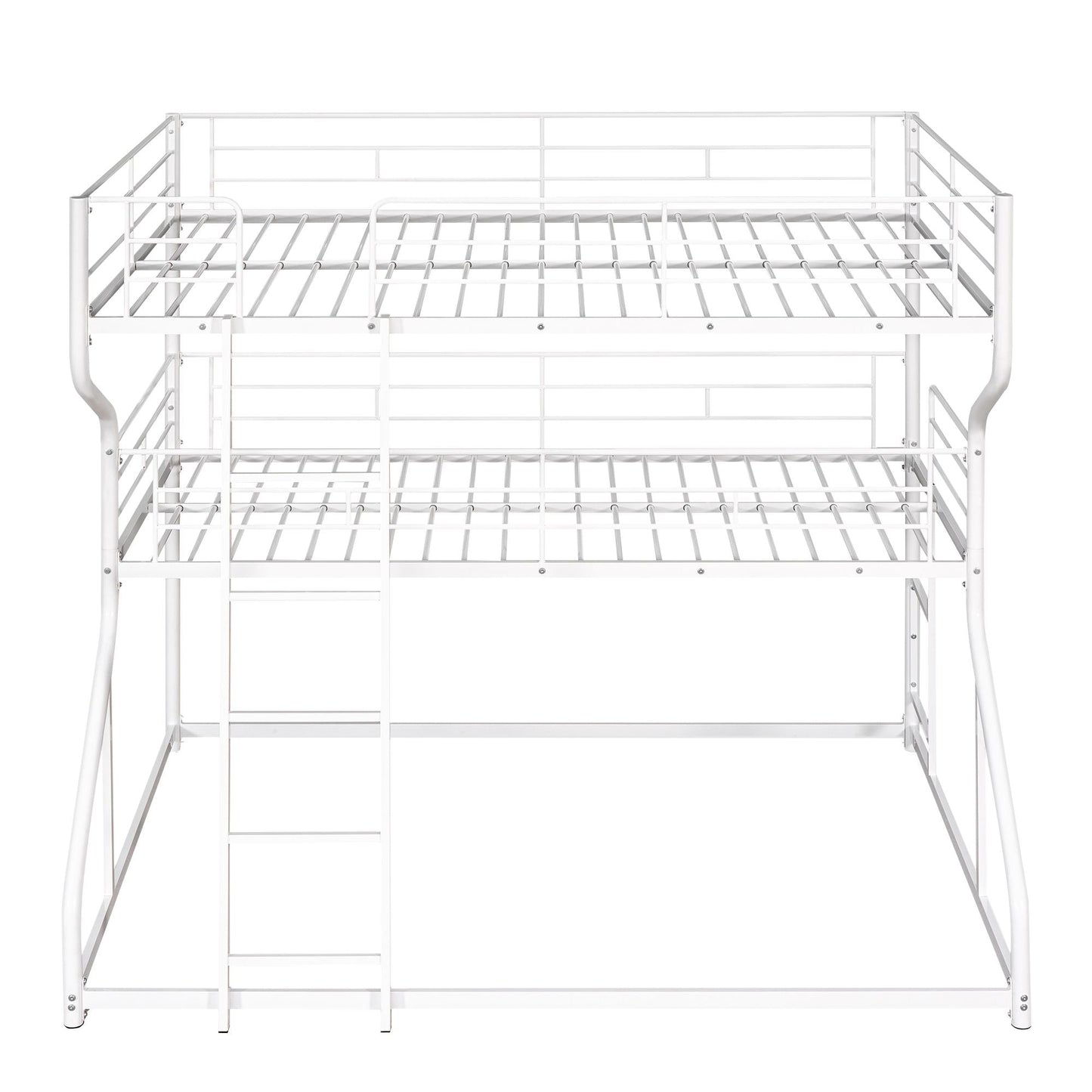 Heavy-Duty Full XL Over Twin XL Over Queen Triple Wood Bunk Bed with Ladder, White | Just Better Bunk Beds