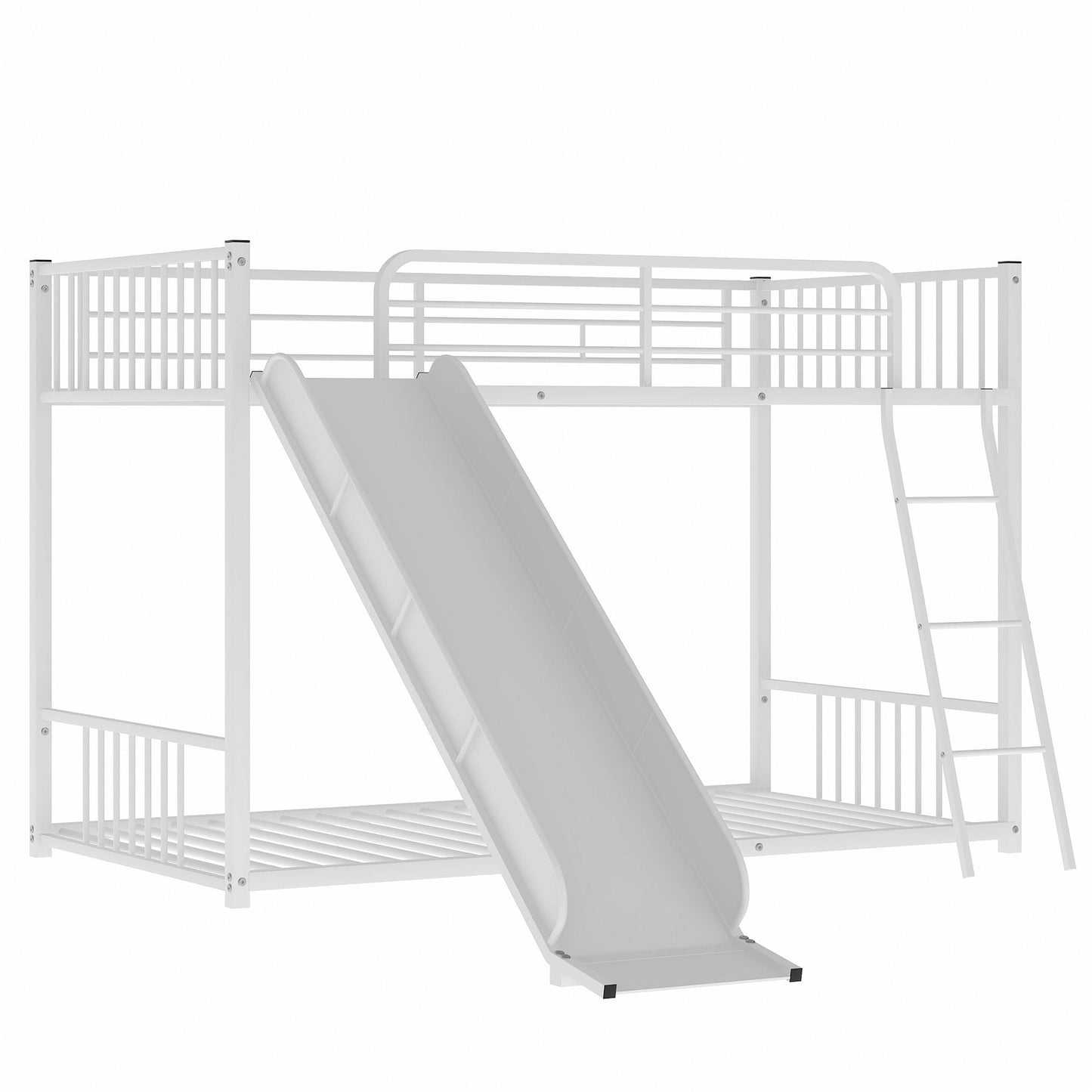 Space-Saving Metal Bunk Bed with Slide Twin Over Twin, White | Just Better Bunk Beds