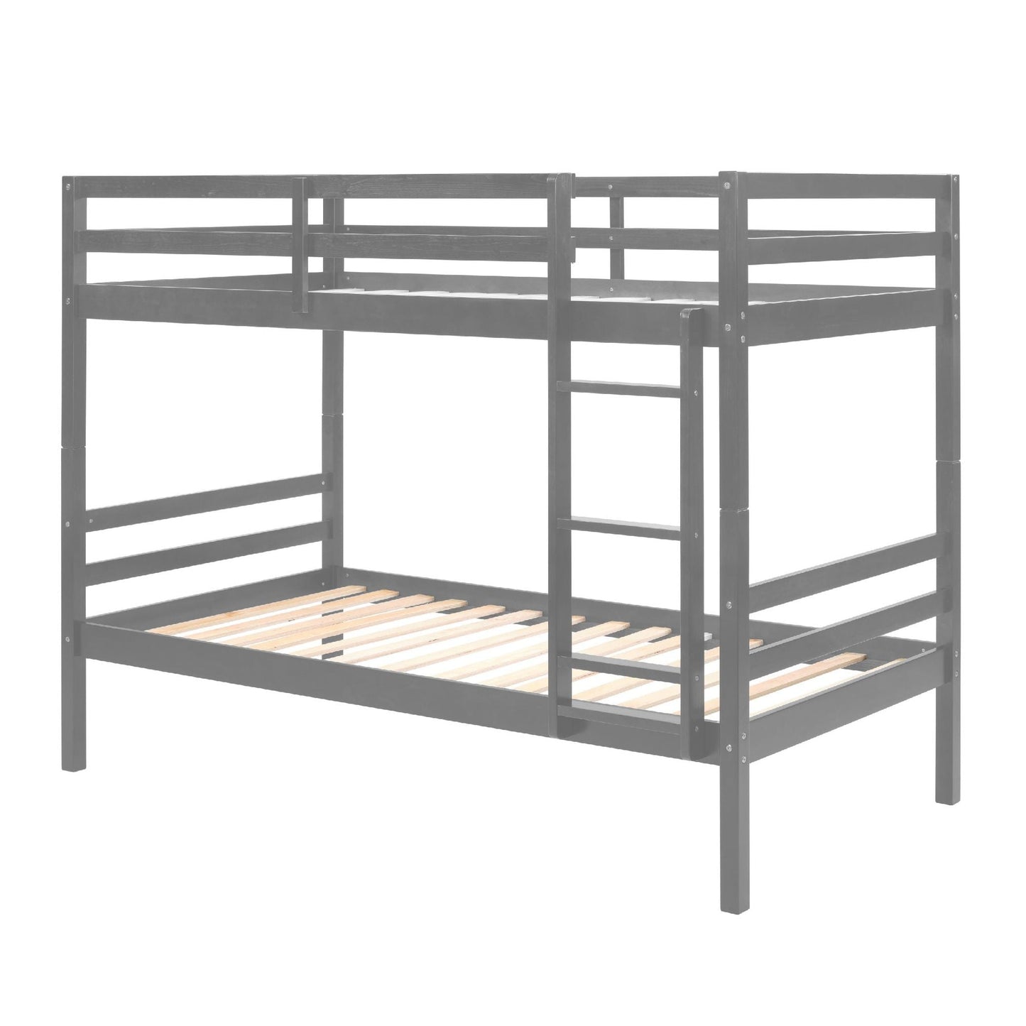 Twin over Twin Bunk Bed with Ladder,Wooden Bunk Bed with High Guardrail and Ladder for Kids, Teens, Dorm Rooms, and Guest Rooms,No Box Spring Needed,Grey