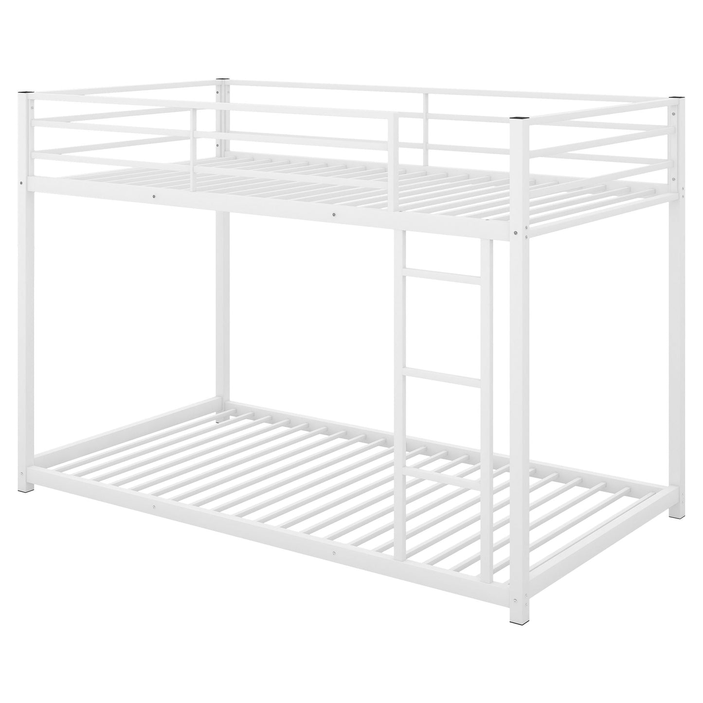 Low Profile Twin Over Twin Metal Bunk Bed with Ladder, White | Just Better Bunk Beds