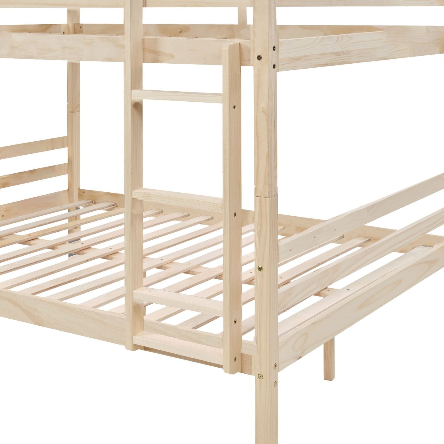 Dorm Room Full Over Full Wood Bunk Bed with Ladder and Guardrail, Natural | Just Better Bunk Beds