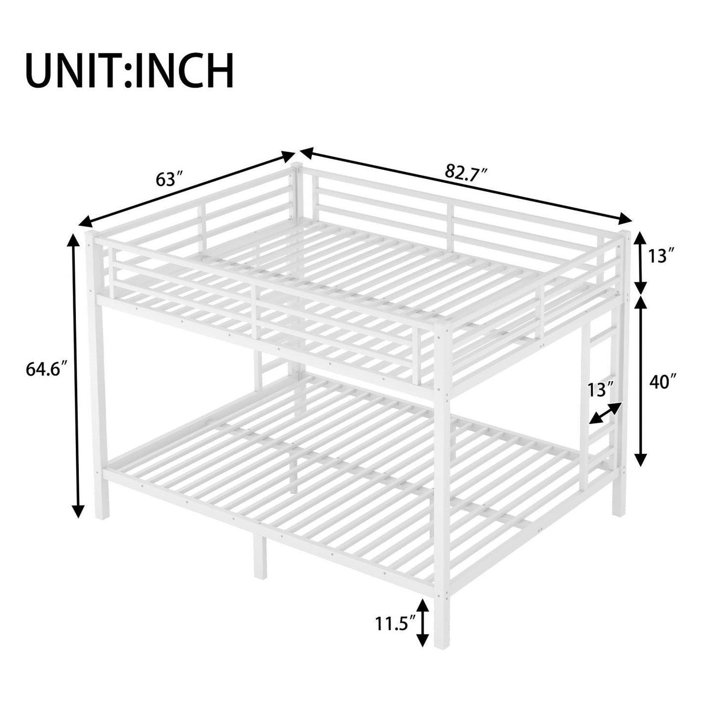 Heavy-Duty Queen Over Queen Metal Bunk Bed for Teens and Adults, Space-Saving, Noise Reduced, No Box Spring Needed, White | Just Better Bunk Beds