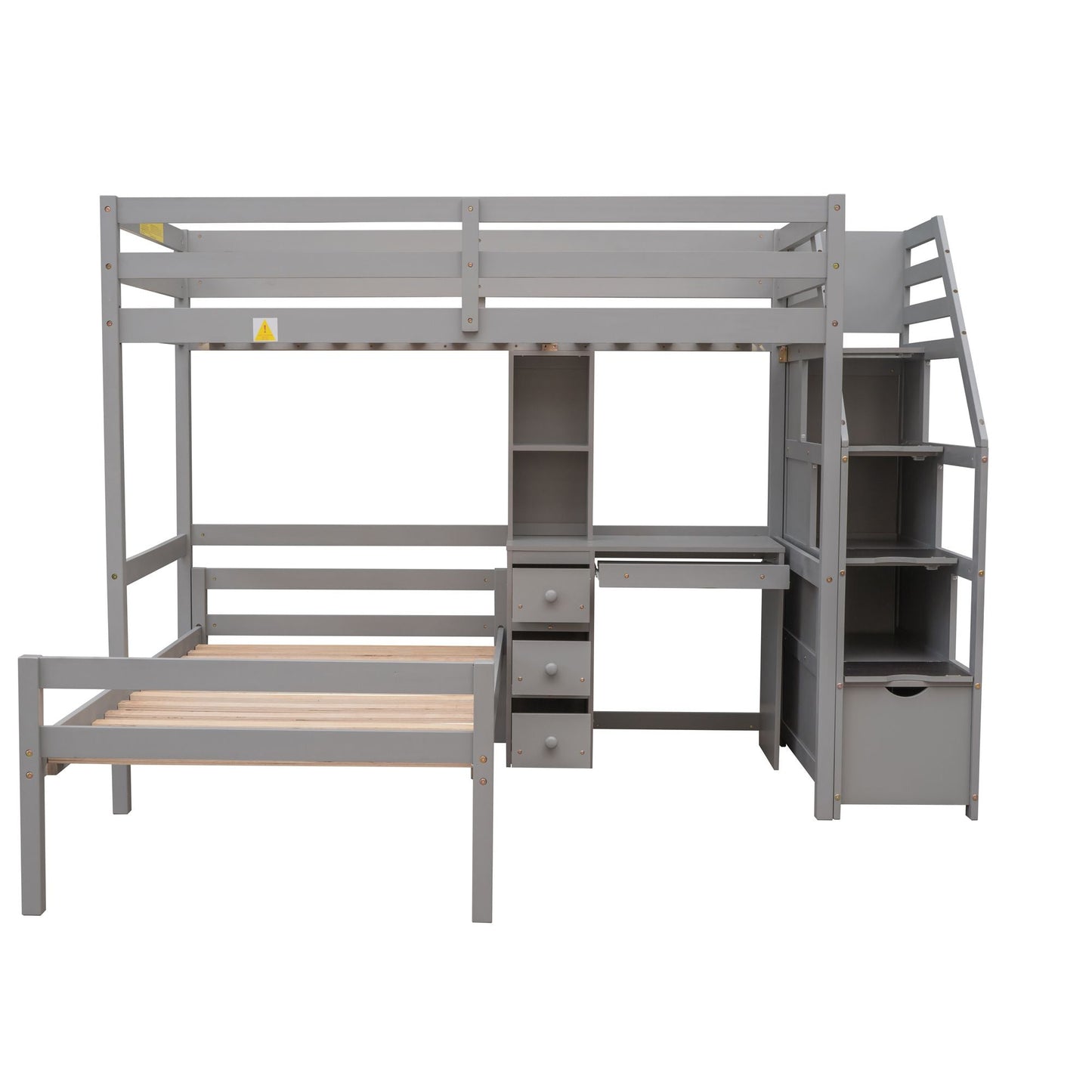 Space-Saving Twin Wood Loft Bed with Stand-Alone Bed, Storage Staircase, Desk, Shelves and Drawers, White | Just Better Bunk Beds