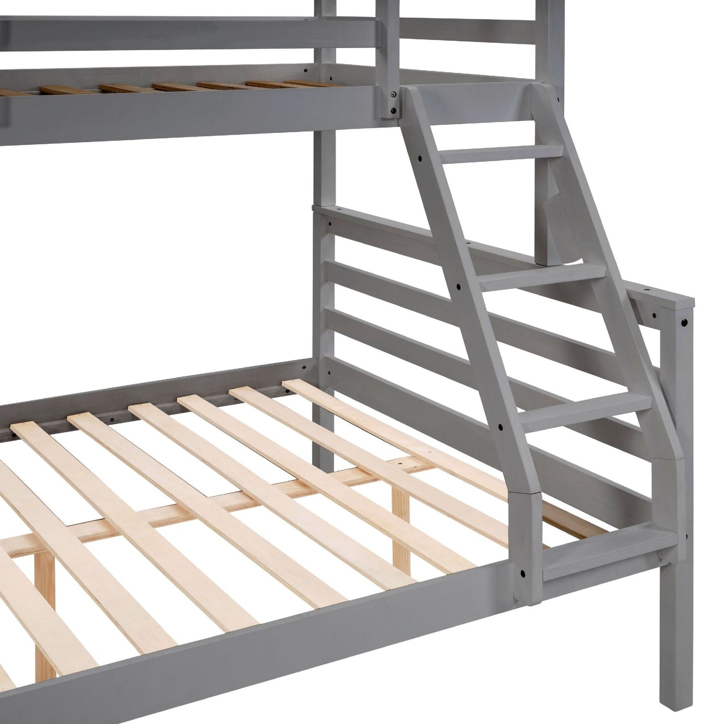 Shared Room Solution Twin Over Full Wood Bunk Bed, Gray with Ladder and High Guardrail | Just Better Bunk Beds