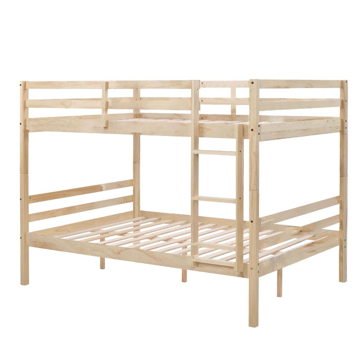 Dorm Room Full Over Full Wood Bunk Bed with Ladder and Guardrail, Natural | Just Better Bunk Beds