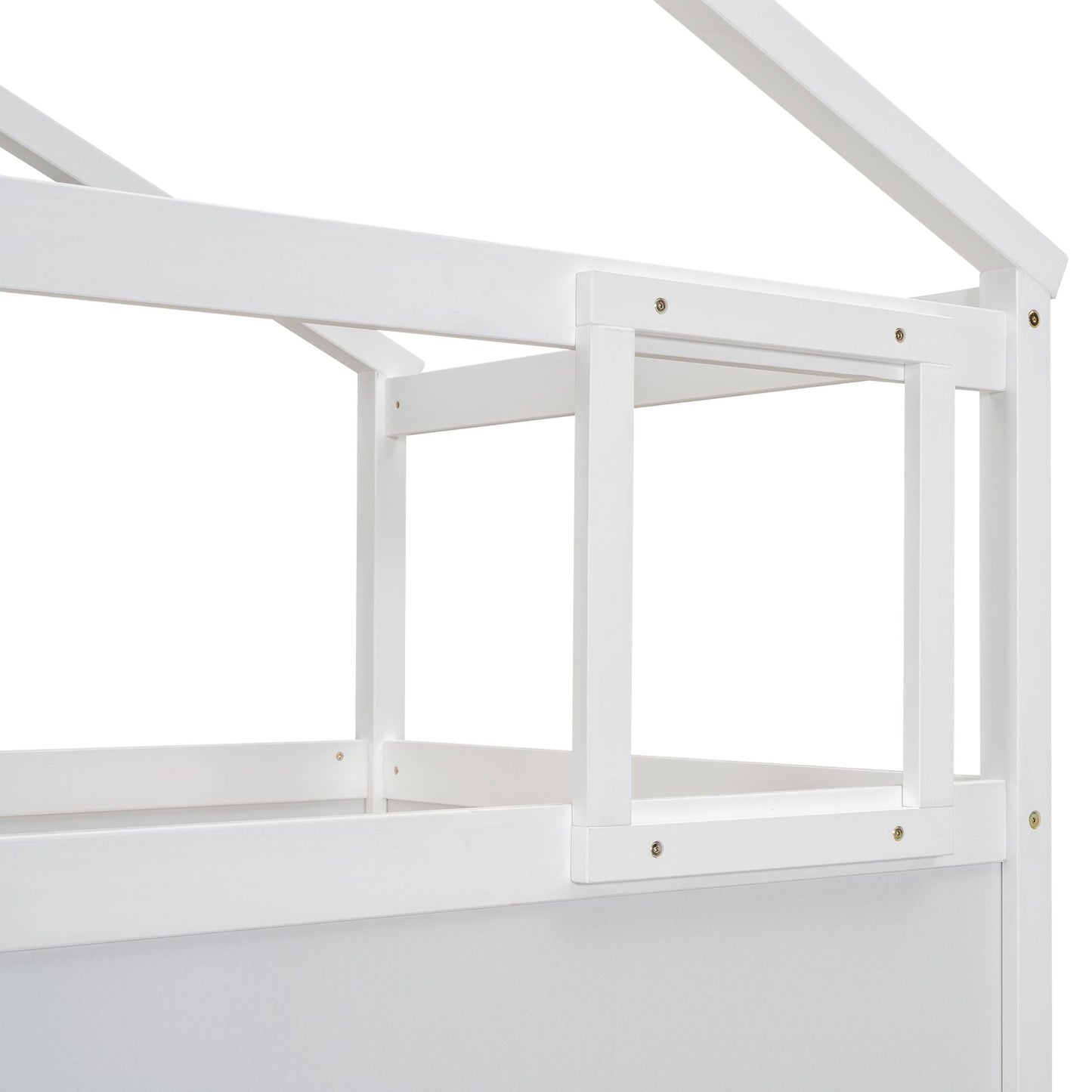 Staircase Storage Twin Over Full Wood House Bunk Bed with Blackboard, Gray and White | Just Better Bunk Beds