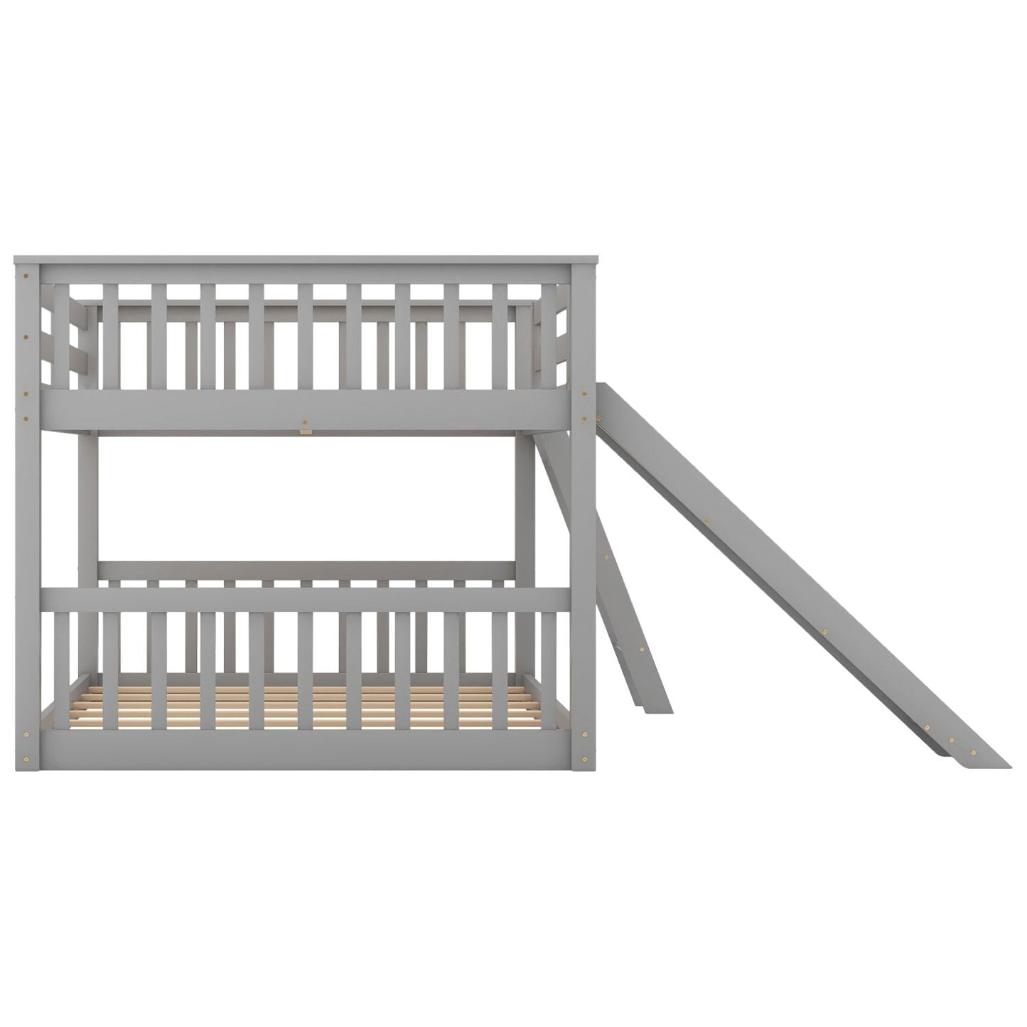 Fun Convertible Slide Full Over Full Wood Bunk Bed, Gray | Just Better Bunk Beds