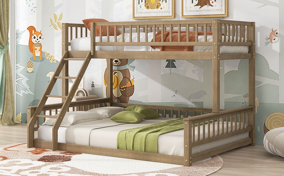 Shared Room Solution Twin XL Over Queen Wood Bunk Bed, Walnut | Just Better Bunk Beds