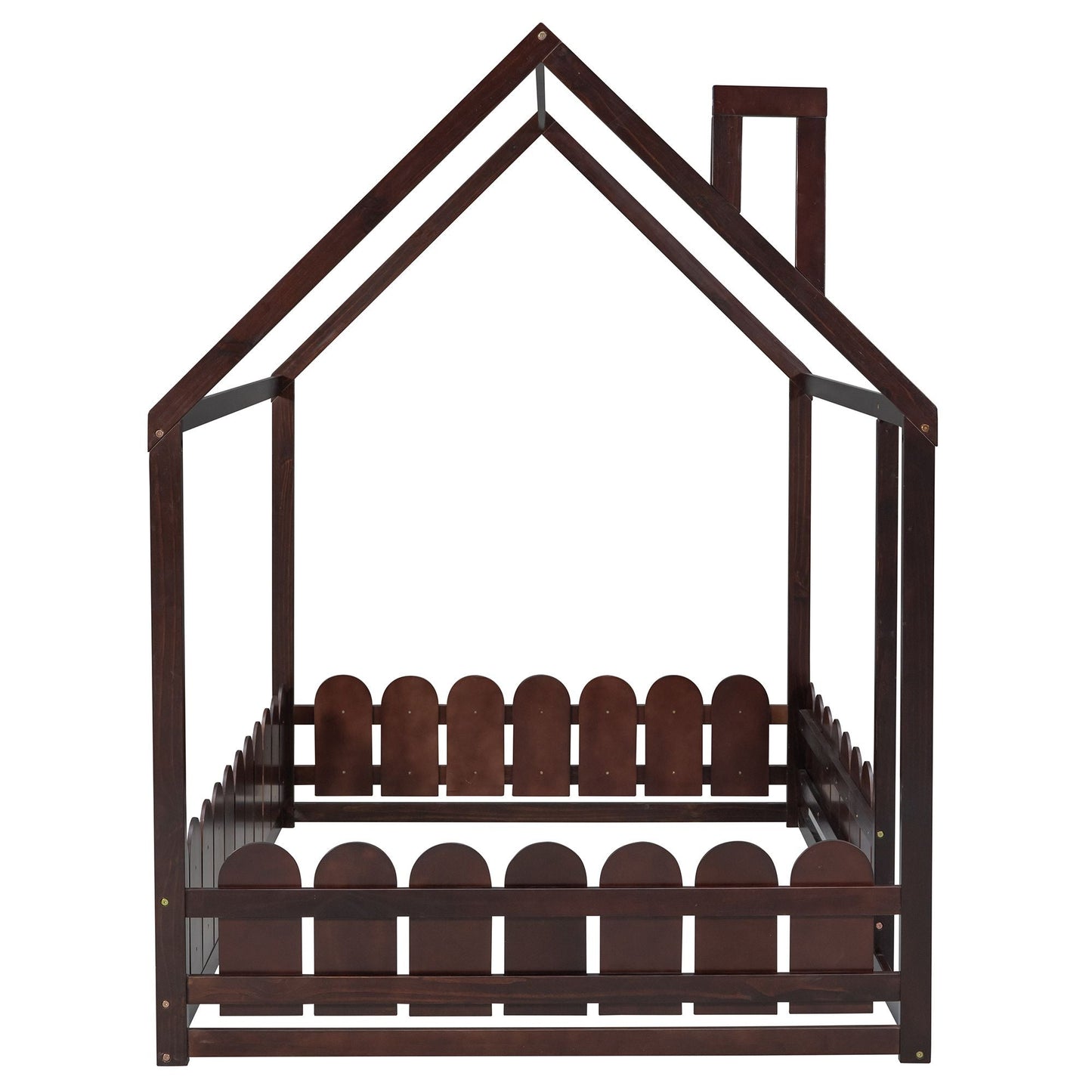 Kids Bedroom Full Wood Bed Frame with Protective Fence, White | Just Better Bunk Beds