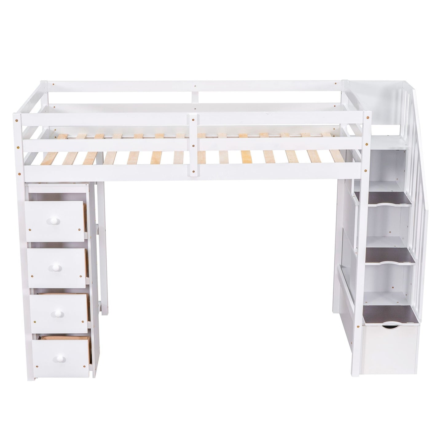 Kids Bedroom Twin Wood Loft Bed with Storage Drawers and Stairs, Espresso | Just Better Bunk Beds