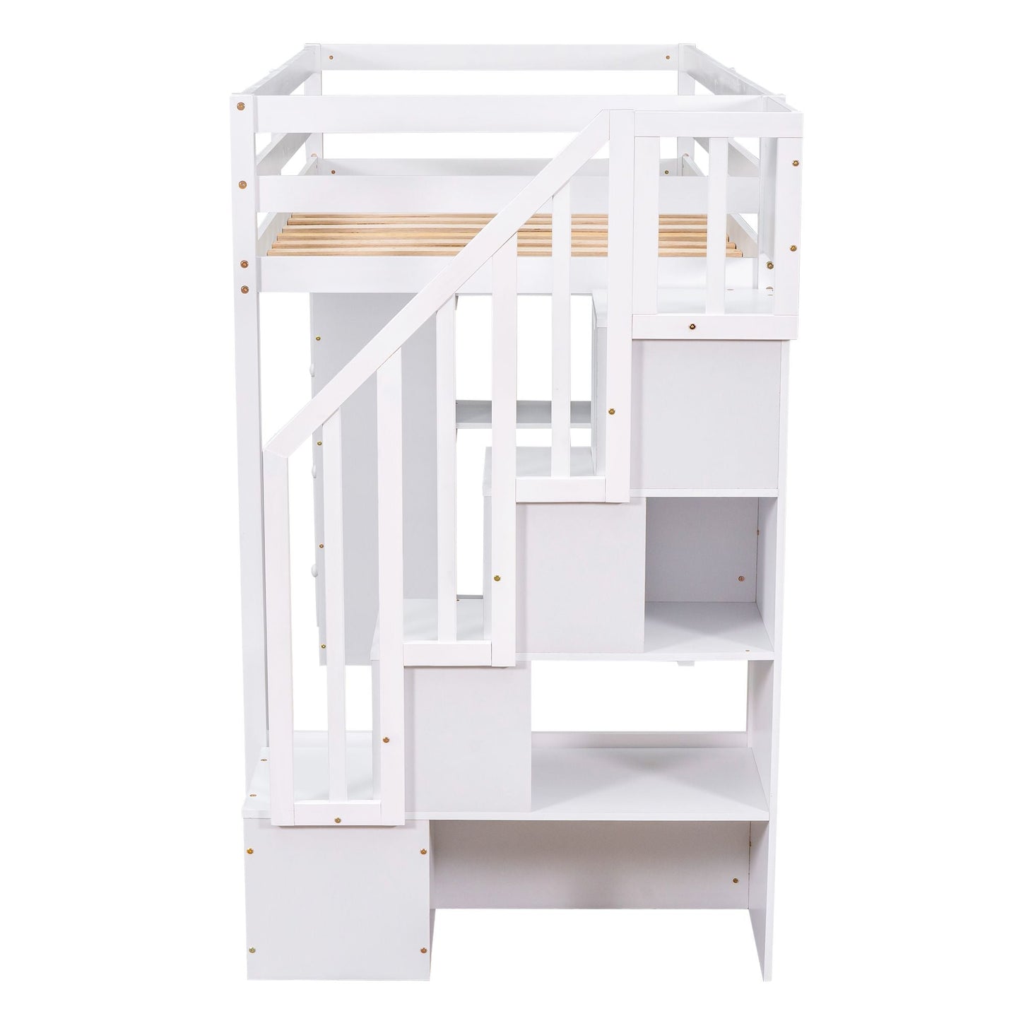 Kids Bedroom Twin Wood Loft Bed with Storage Drawers and Stairs, Espresso | Just Better Bunk Beds
