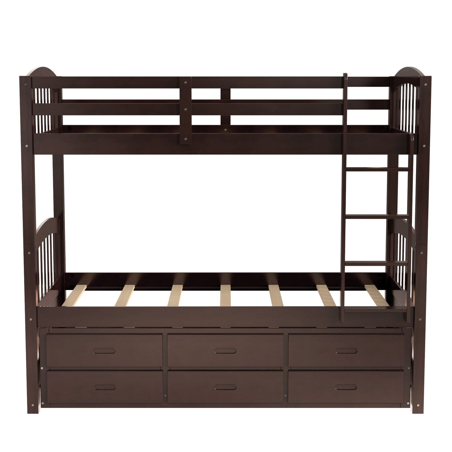 Space-Saving Twin Over Twin Wood Bunk Bed with Trundle and Drawers, White | Just Better Bunk Beds