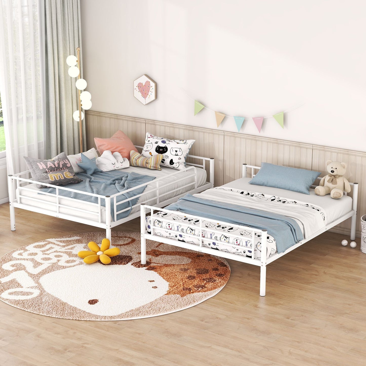 Full Over Full Metal Bunk Bed,  White
