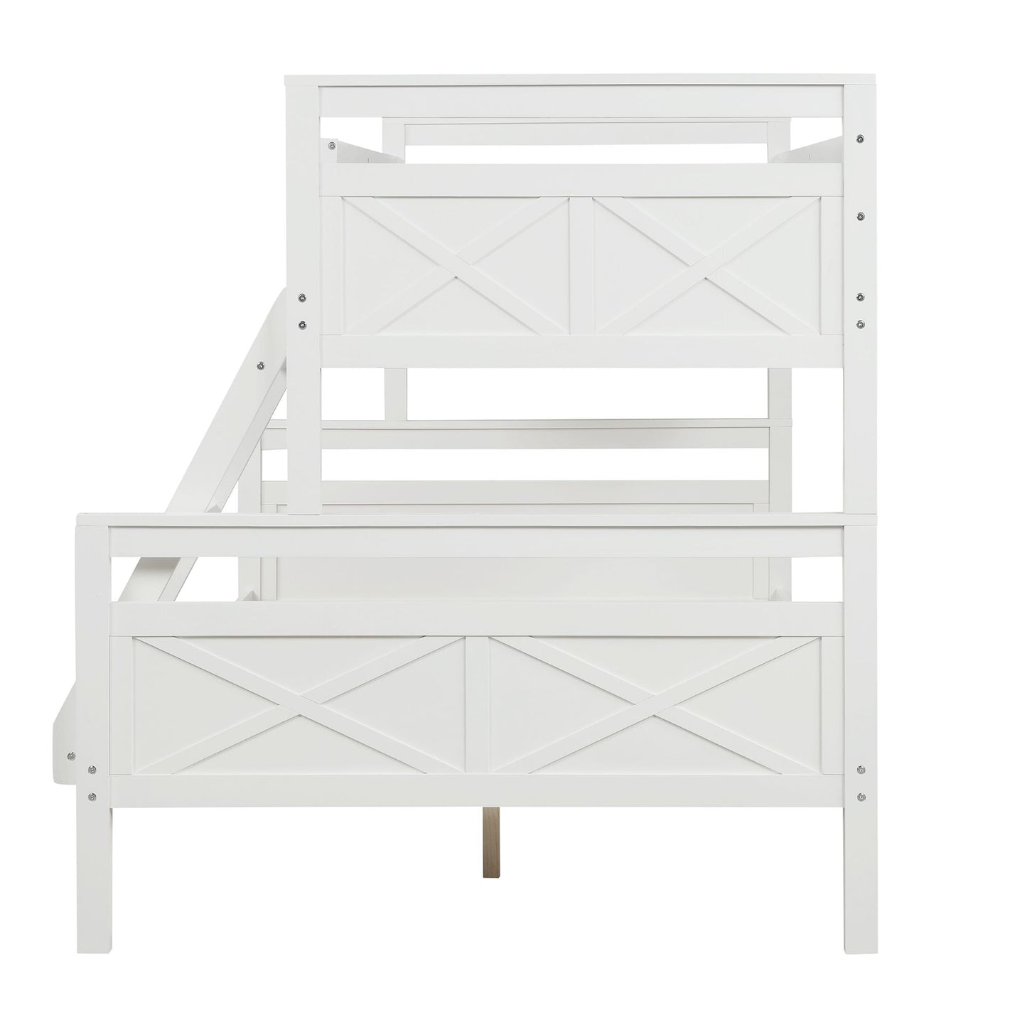 Kids Bedroom Twin Over Full Wood Bunk Bed with Ladder and Safety Guardrail, Gray | Just Better Bunk Beds