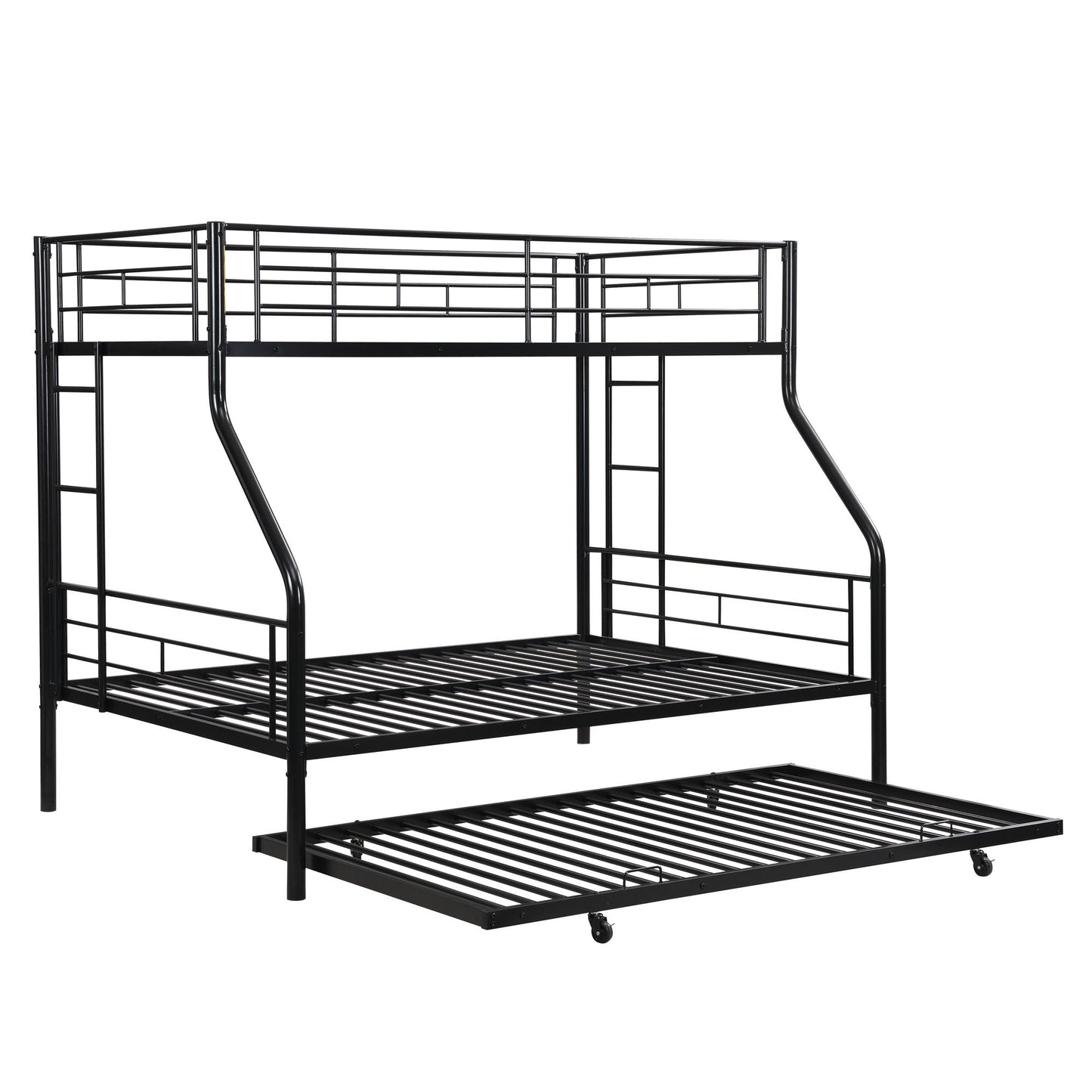 Twin Over Full with trundle Metal Bunk Bed ,  No Box Spring Needed,  Easy Assemble