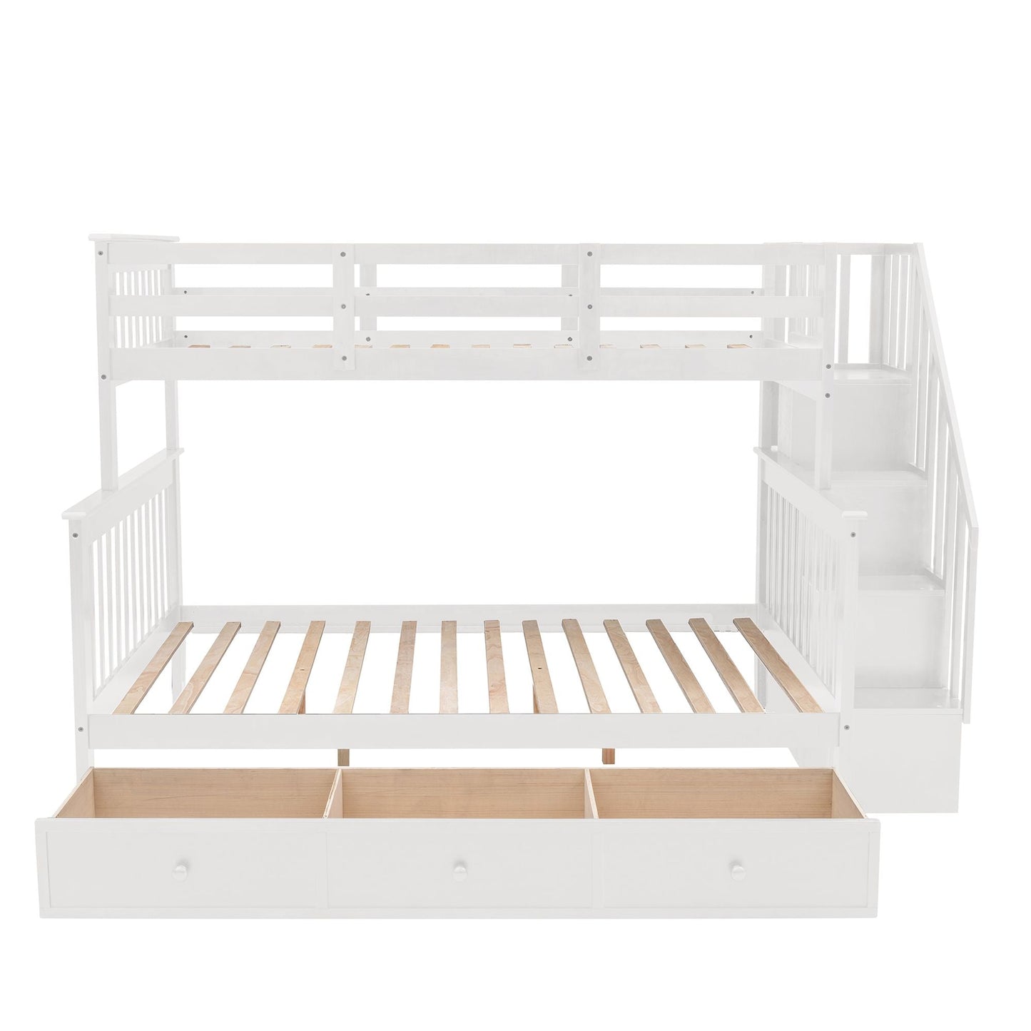 Stairway Twin-Over-Full Bunk Bed with Drawer,  Storage and Guard Rail for Bedroom,  Dorm,  for Adults,  White