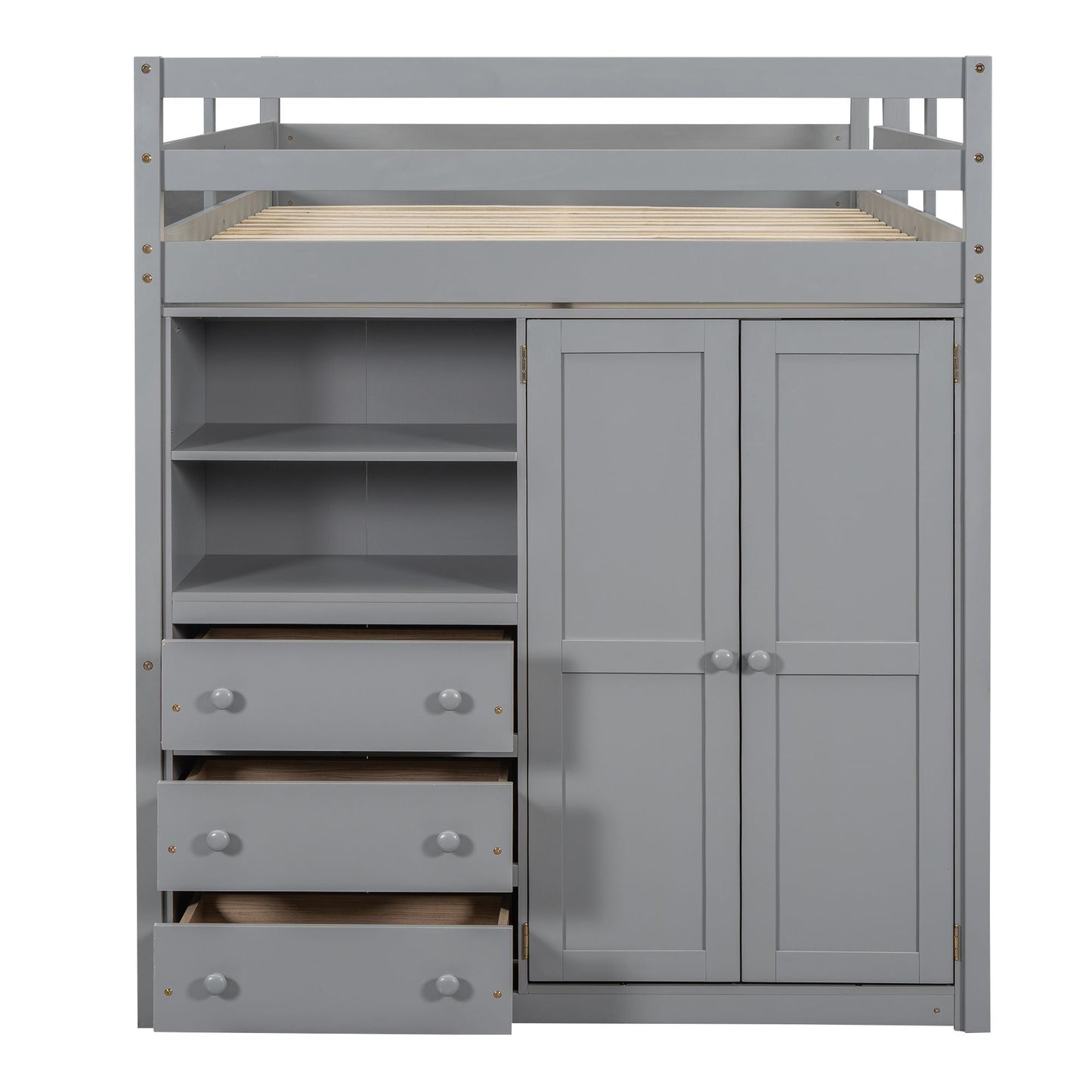 Space-Saving Full Wood Loft Bed with Built-in Wardrobe, Desk & Storage, Gray | Just Better Bunk Beds