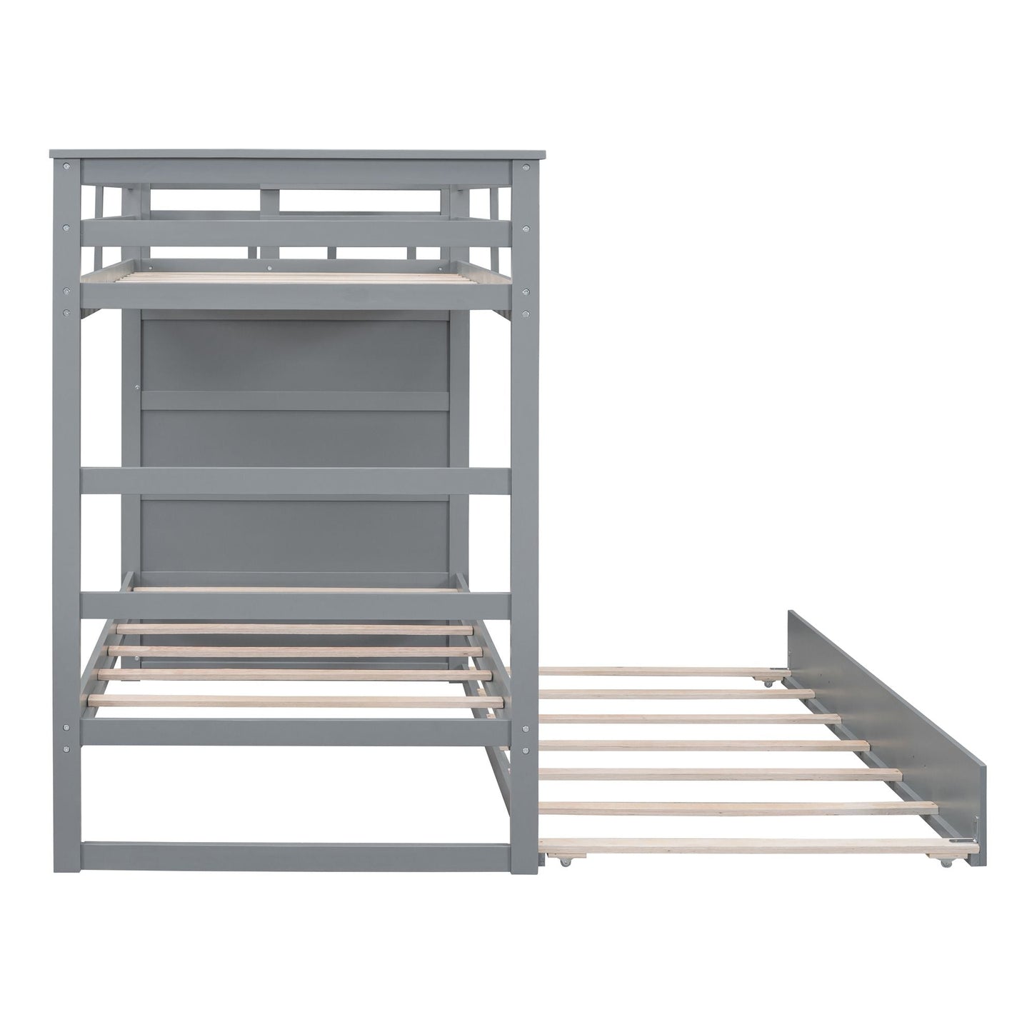 Staircase Storage Twin Over Twin Wood Bunk Bed with Trundle, Gray | Just Better Bunk Beds