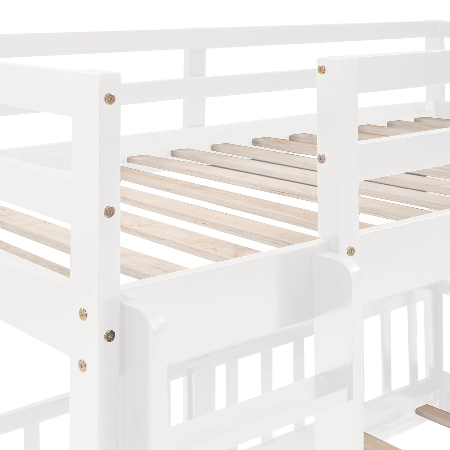 Kids Bedroom Twin Over Twin Wood Bunk Bed with Slide and Ladder, White | Just Better Bunk Beds