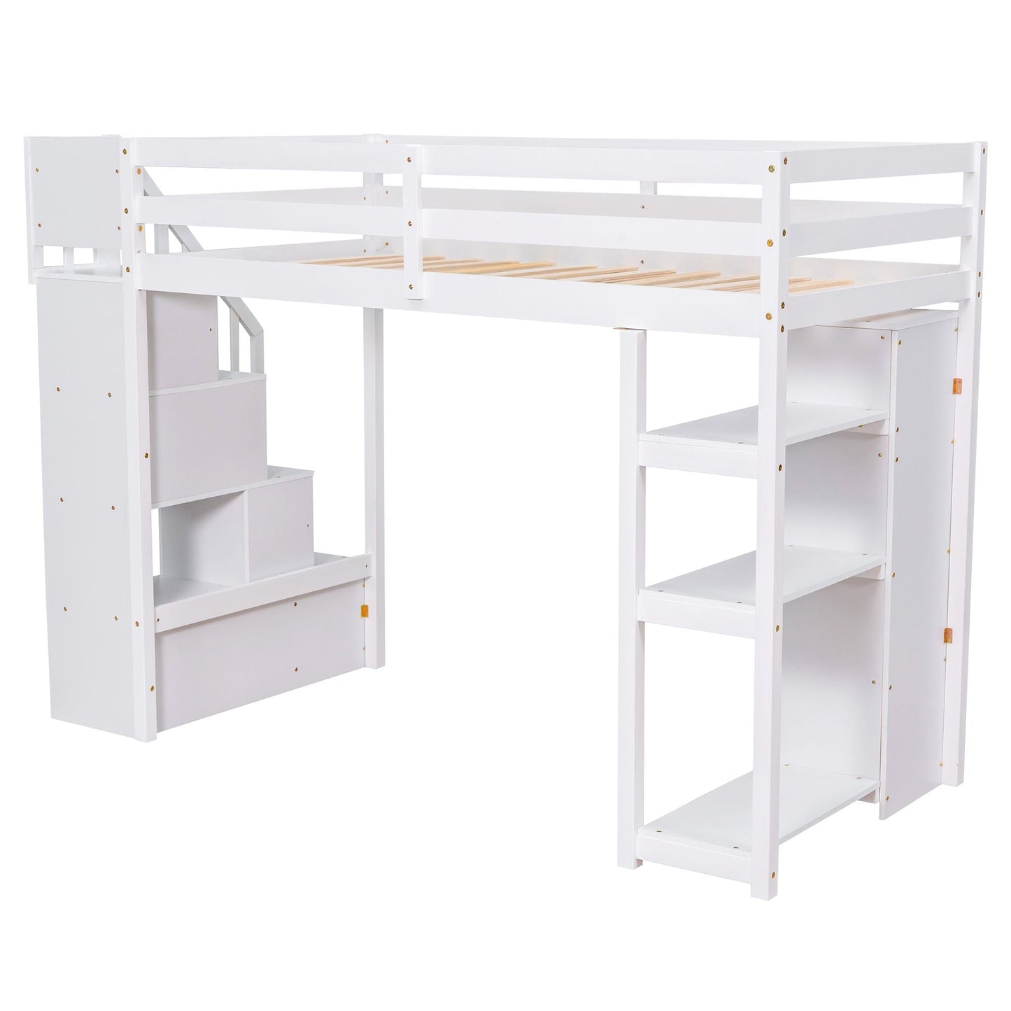 Kids Bedroom Twin Wood Loft Bed with Storage Drawers and Stairs, Espresso | Just Better Bunk Beds
