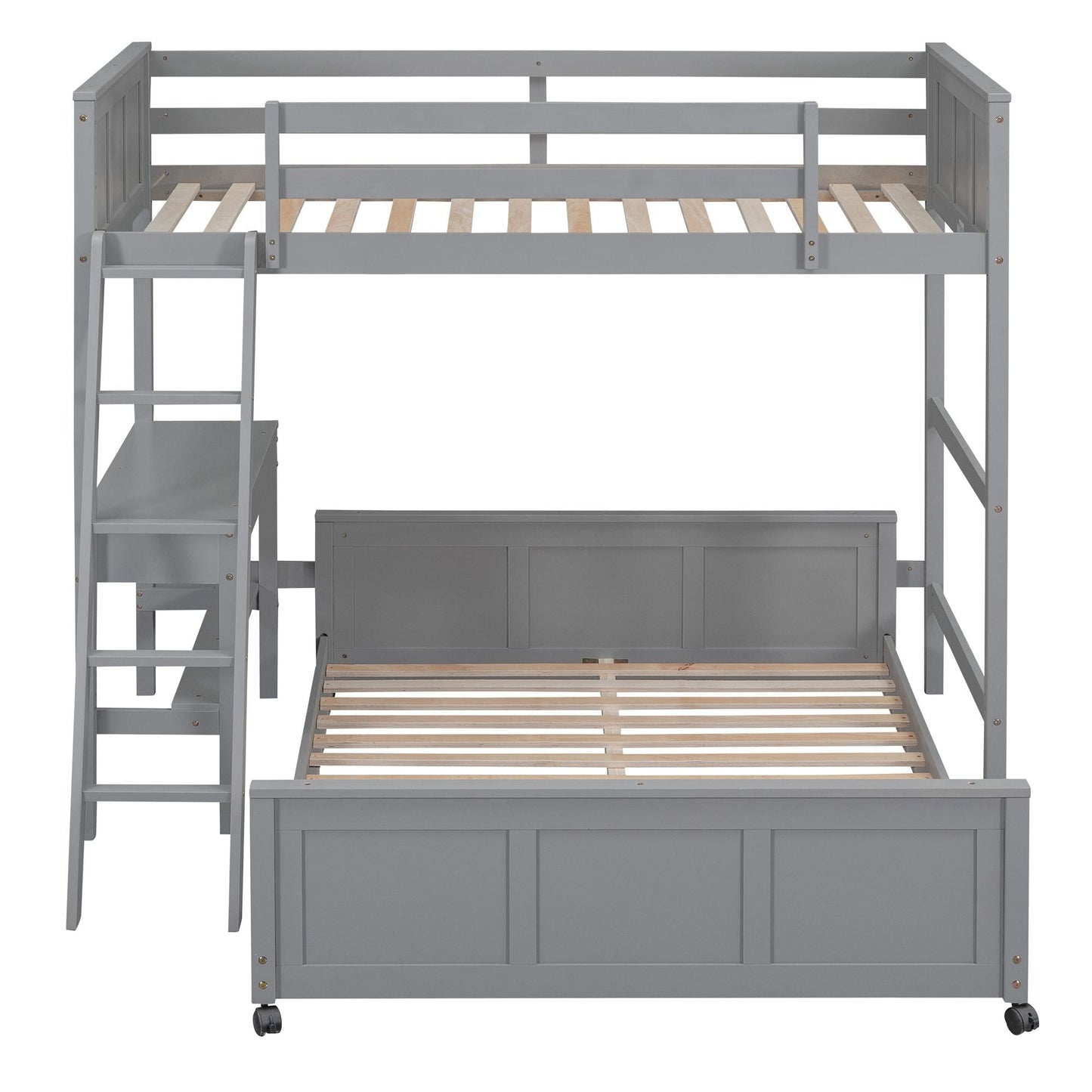 Twin Over Full Bunk Bed with Desk,  Gray