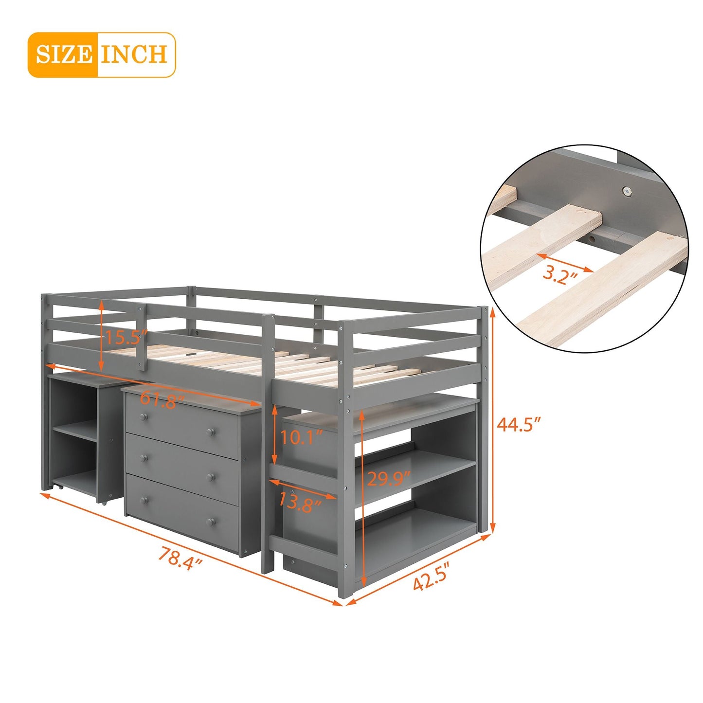 Kids Bedroom Twin Wood Loft Bed with Cabinet and Rolling Desk, White | Just Better Bunk Beds
