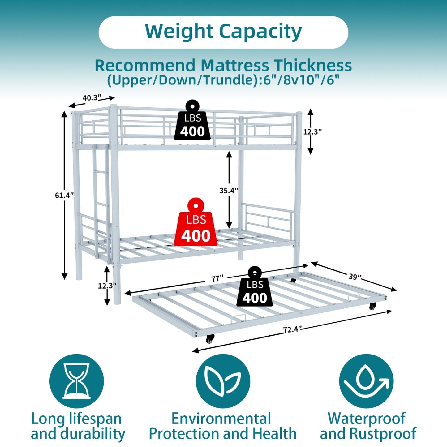 Heavy-Duty Twin Over Twin Wood Bunk Bed with Safety Guardrail, Noise Reduced, Silver | Just Better Bunk Beds