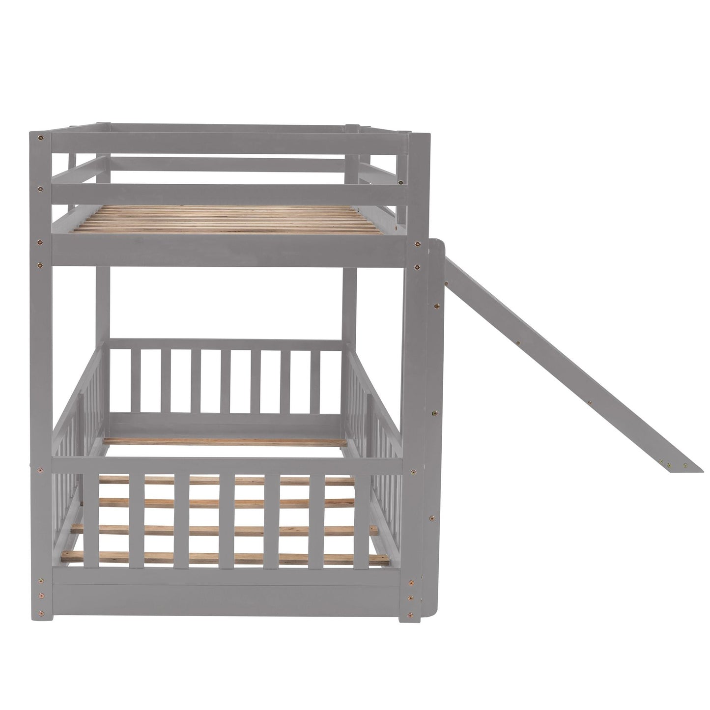 Kids Bedroom Twin Over Twin Wood Bunk Bed with Slide and Ladder, White | Just Better Bunk Beds