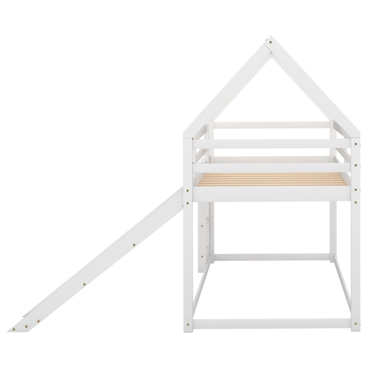 Kids Bedroom Twin Wood Bunk House Bed with Slide and Ladder, White | Just Better Bunk Beds