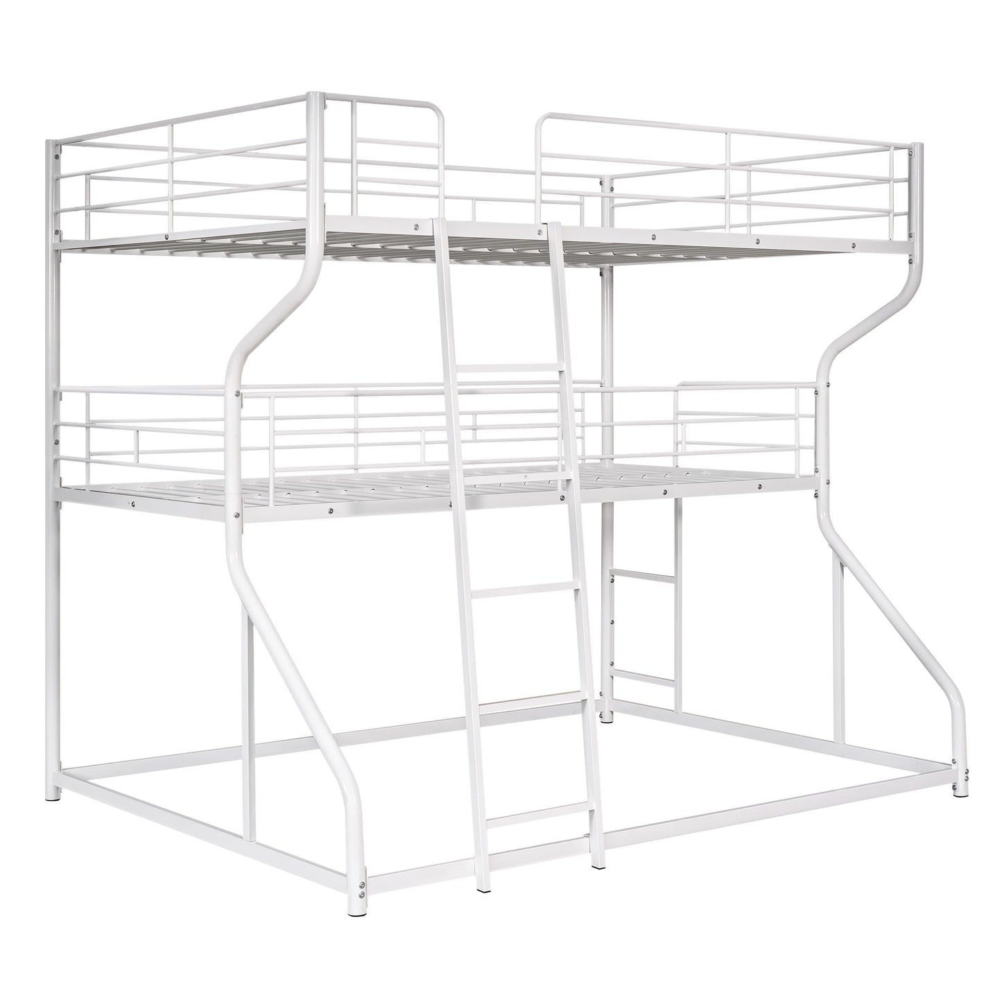 Heavy-Duty Full XL Over Twin XL Over Queen Triple Wood Bunk Bed with Ladder, White | Just Better Bunk Beds