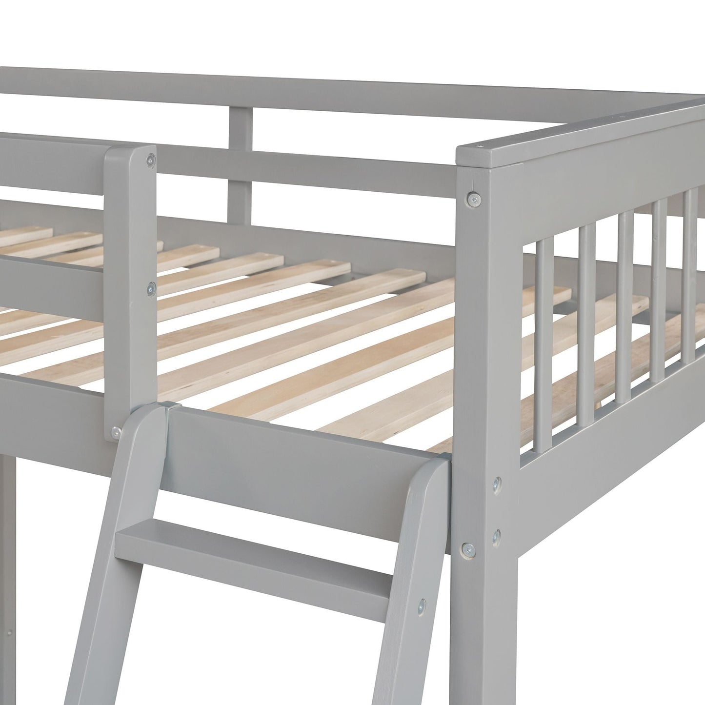 Twin over Full L-Shaped Bunk Bed With 3 Drawers,  Ladder and Staircase - Gray