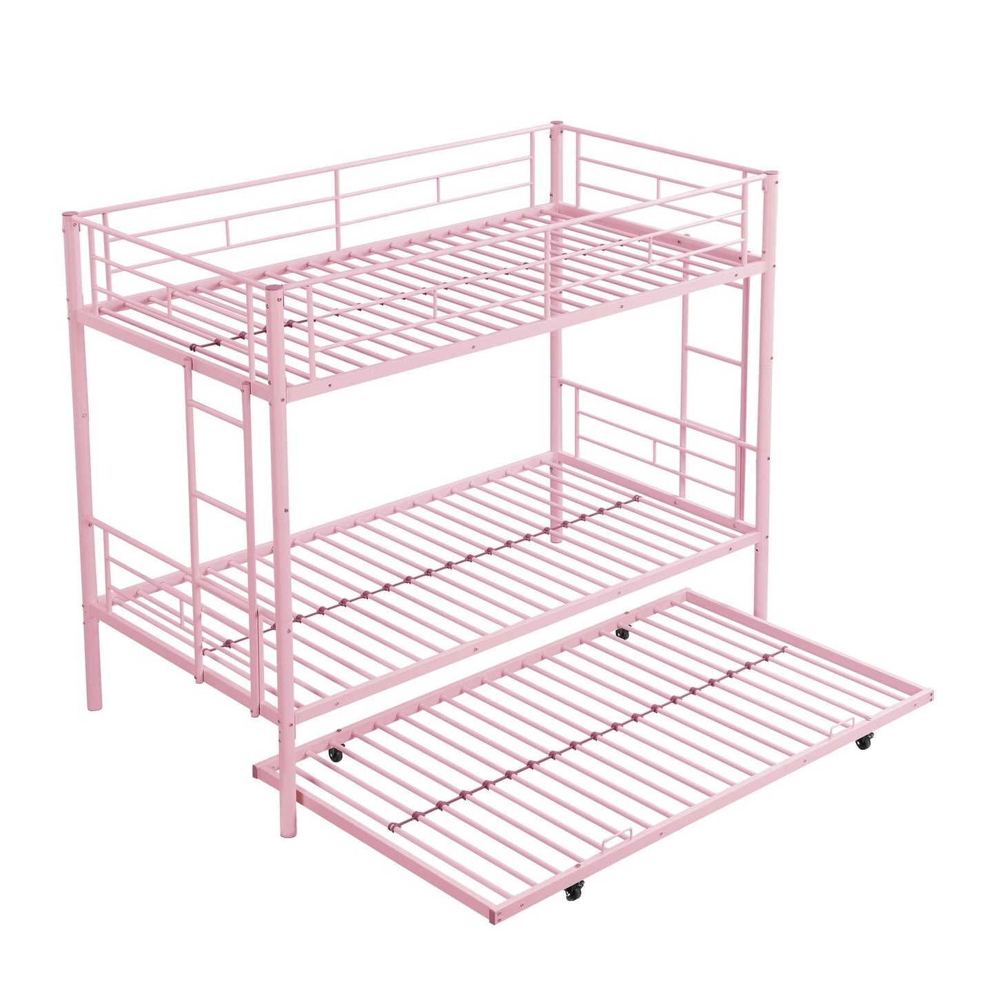 Heavy-Duty Twin Metal Bunk Bed with Trundle and Guard Rail, Multiple Colors | Just Better Bunk Beds